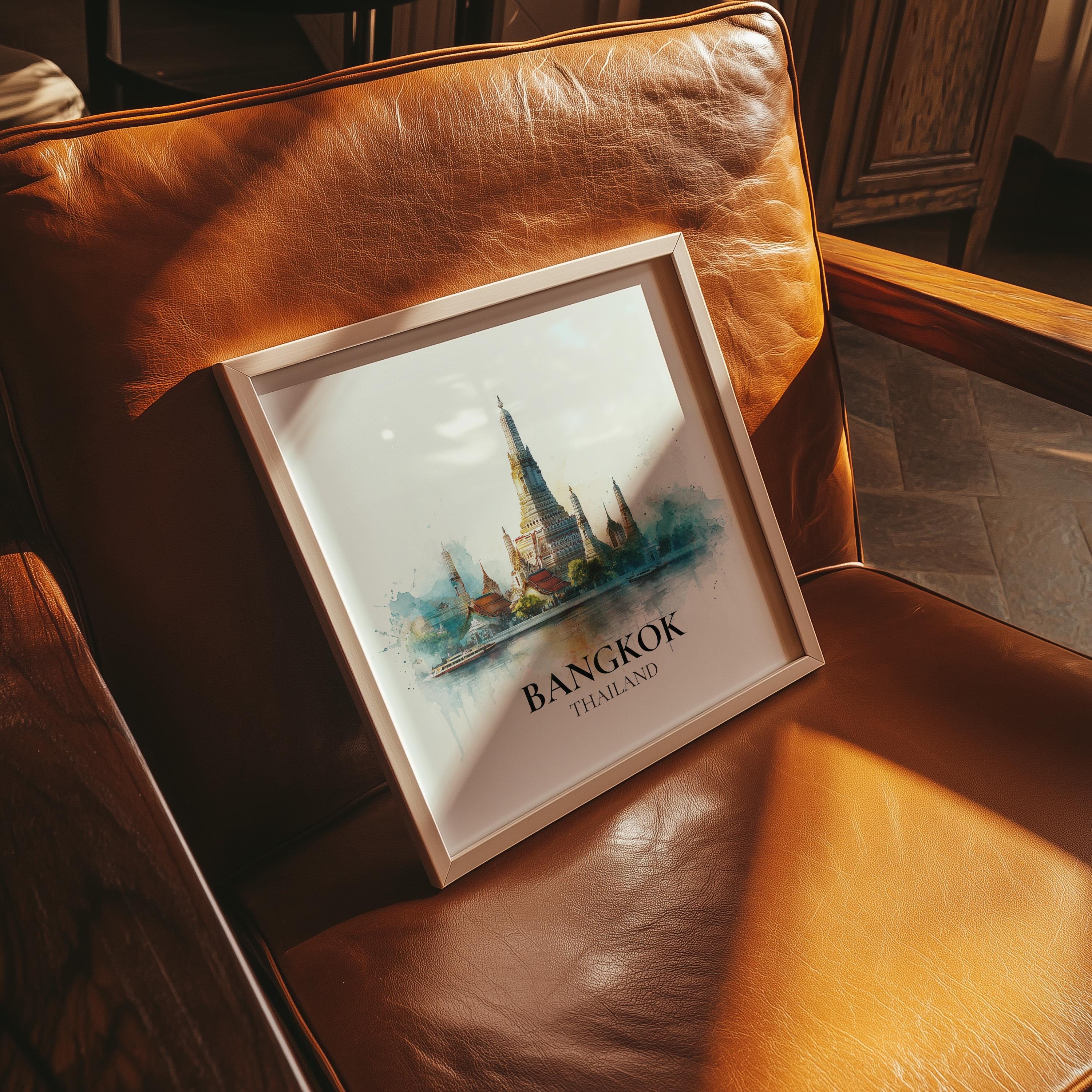 Bangkok Thailand Watercolor Wall Art Print, Custom Travel Poster, World Locations Keepsake Gift