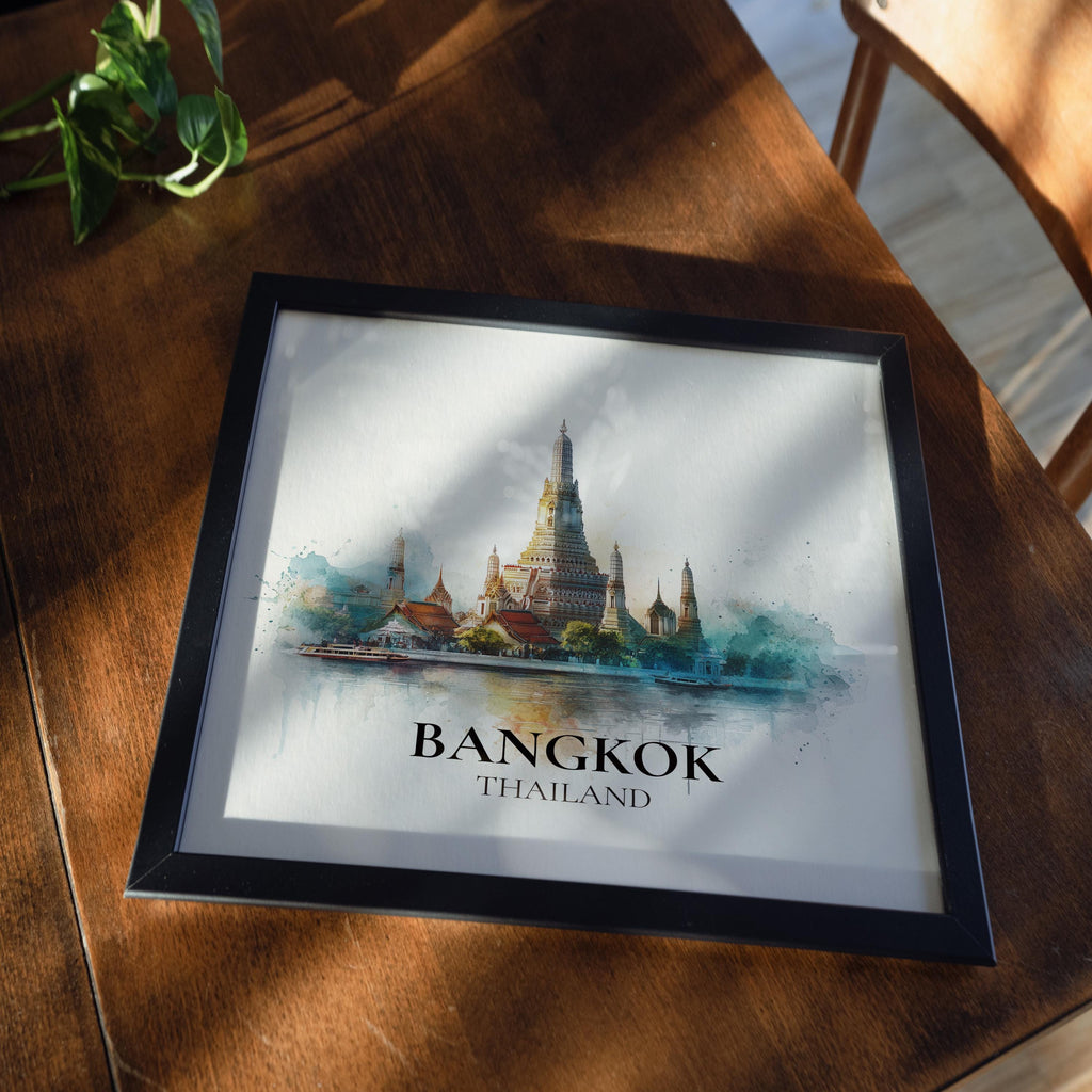 Bangkok Thailand Watercolor Wall Art Print, Custom Travel Poster, World Locations Keepsake Gift