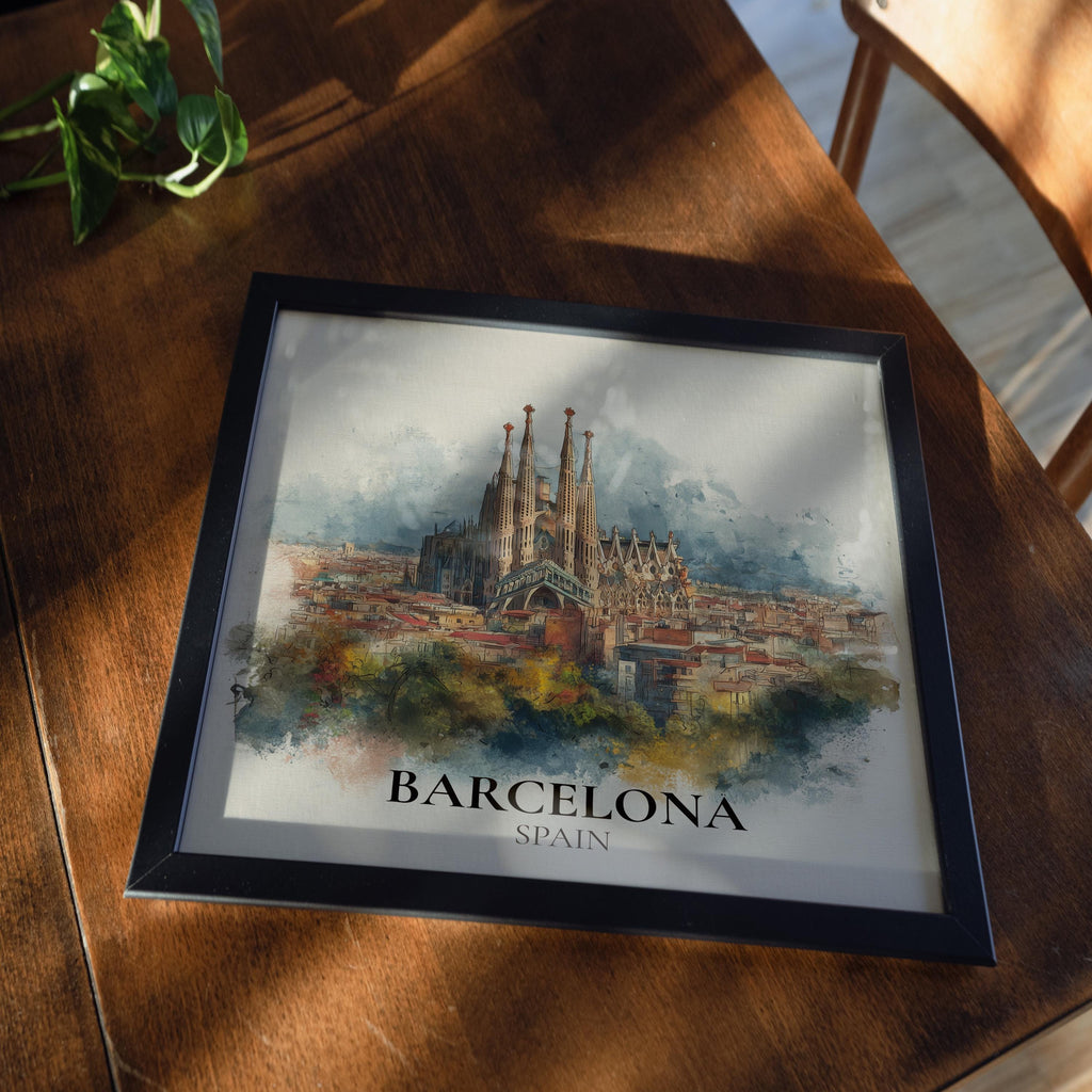 Barcelona Spain Watercolor Wall Art Print, Custom Travel Poster, World Locations Keepsake Gift