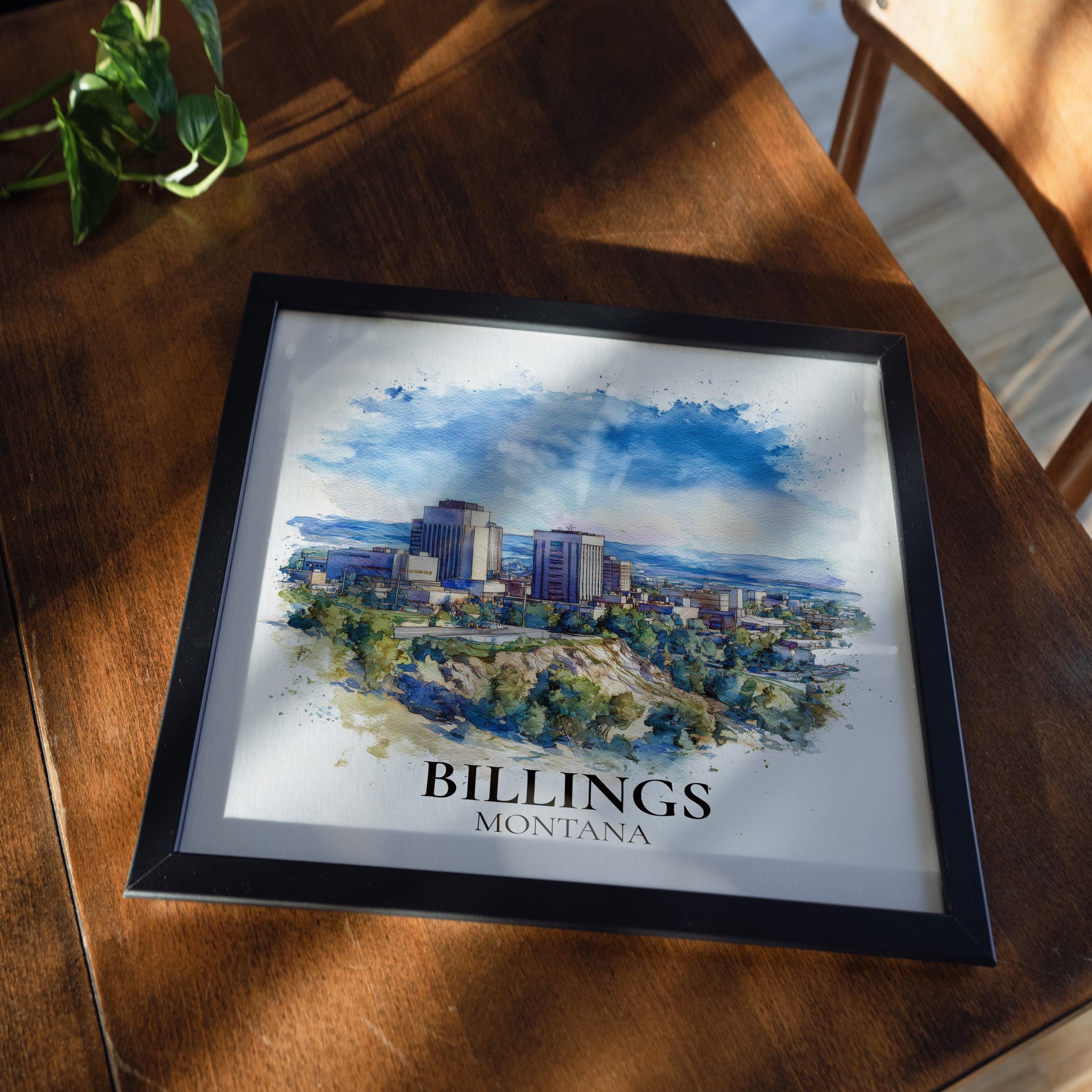 Billings Montana Watercolor Wall Art Print, Custom Travel Poster, World Locations Keepsake Gift