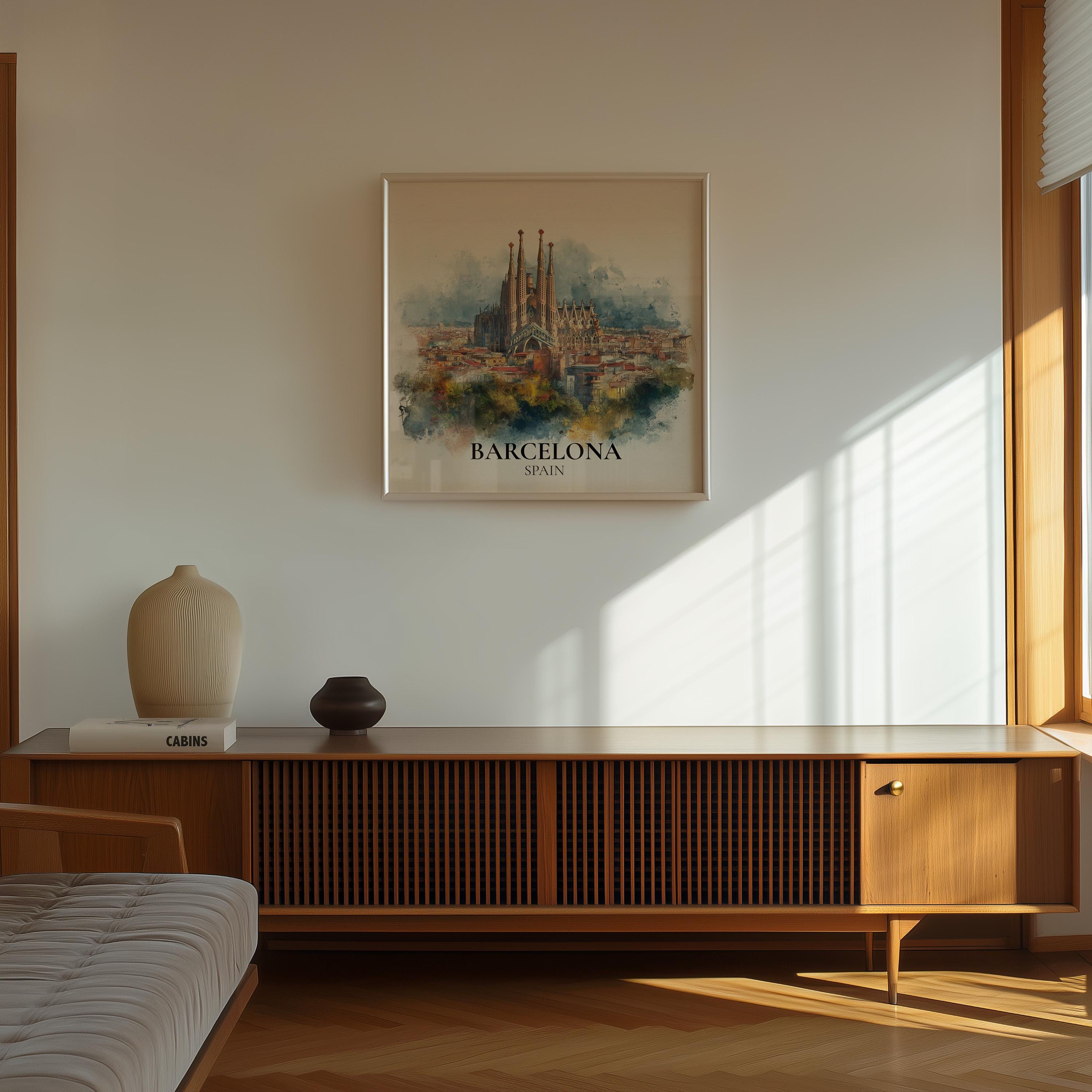 Barcelona Spain Watercolor Wall Art Print, Custom Travel Poster, World Locations Keepsake Gift