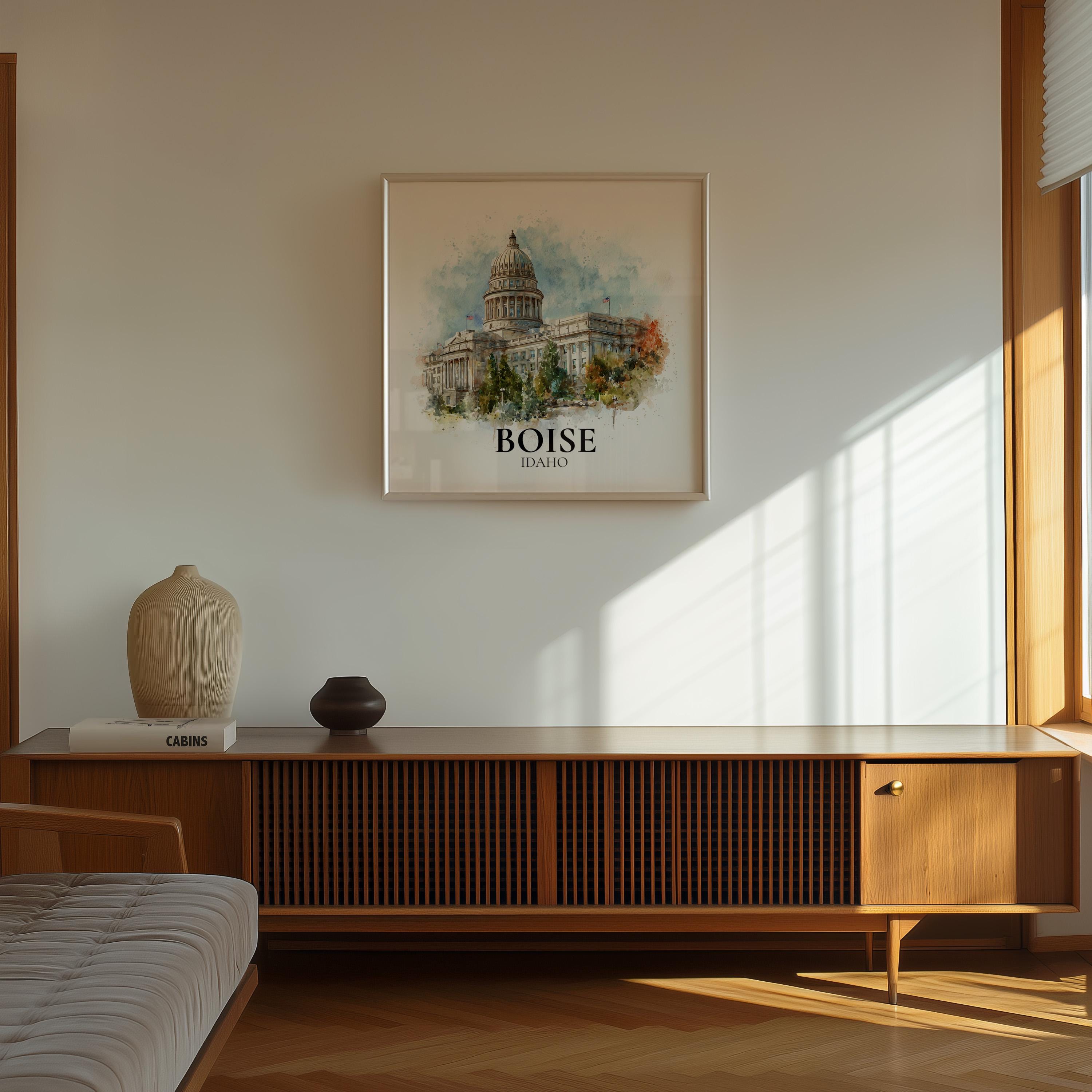 Boise Idaho Watercolor Wall Art Print, Custom Travel Poster, World Locations Keepsake Gift