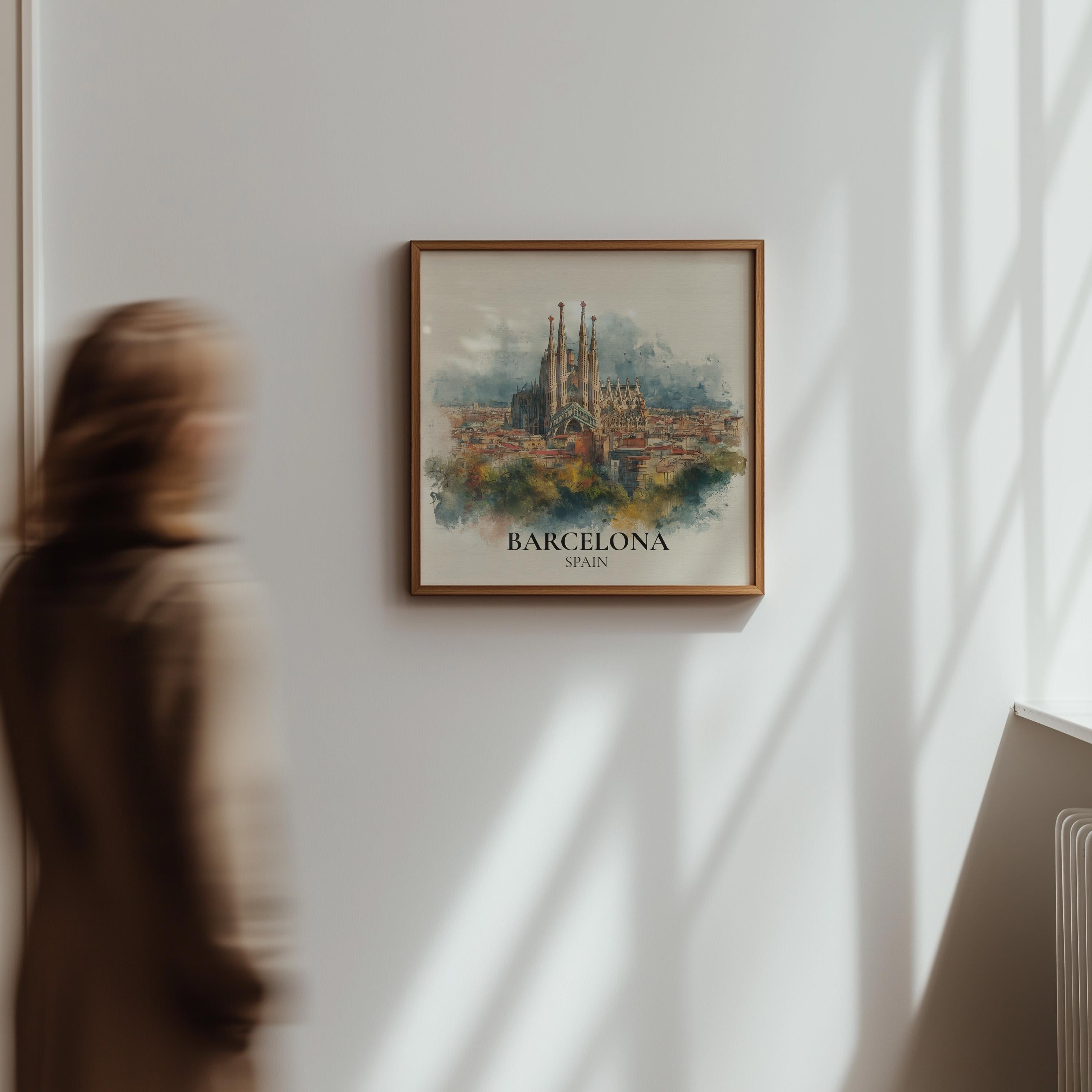Barcelona Spain Watercolor Wall Art Print, Custom Travel Poster, World Locations Keepsake Gift
