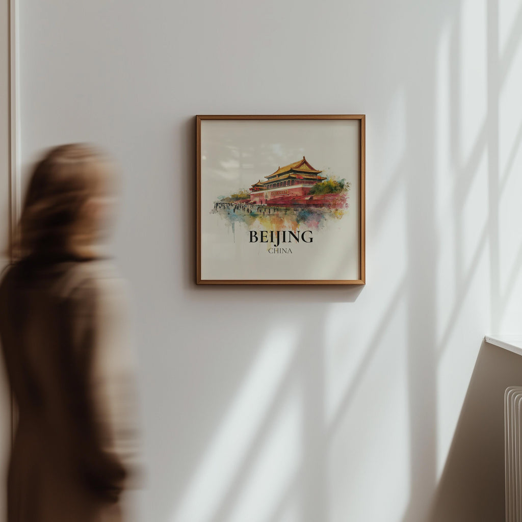 Beijing China Watercolor Wall Art Print, Custom Travel Poster, World Locations Keepsake Gift