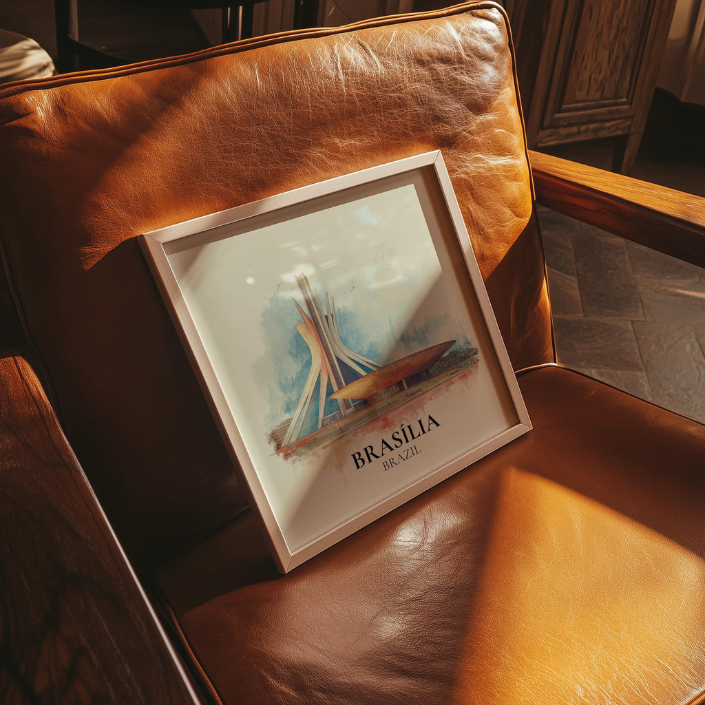 Brasilia Brazil Watercolor Wall Art Print, Custom Travel Poster, World Locations Keepsake Gift