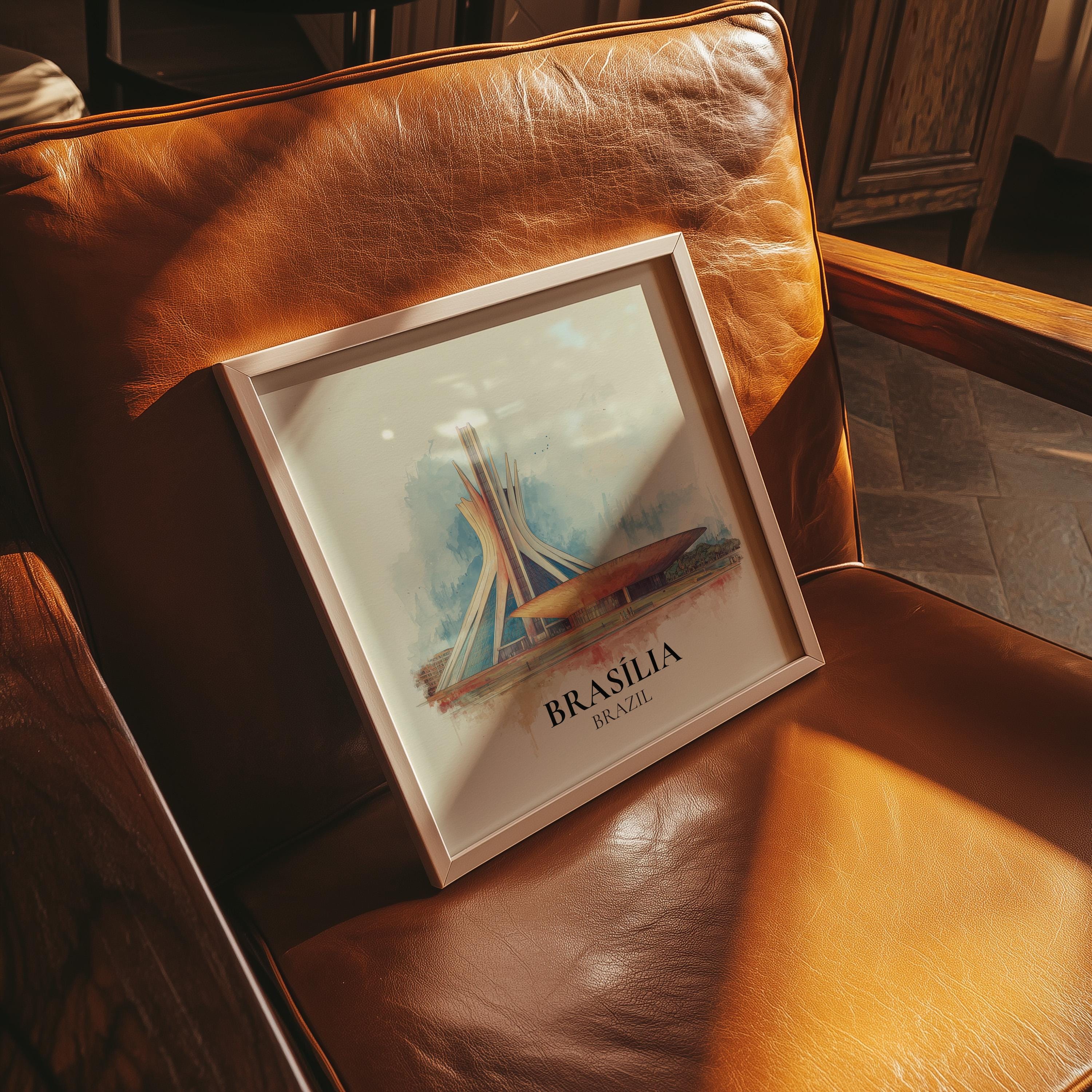 Brasilia Brazil Watercolor Wall Art Print, Custom Travel Poster, World Locations Keepsake Gift