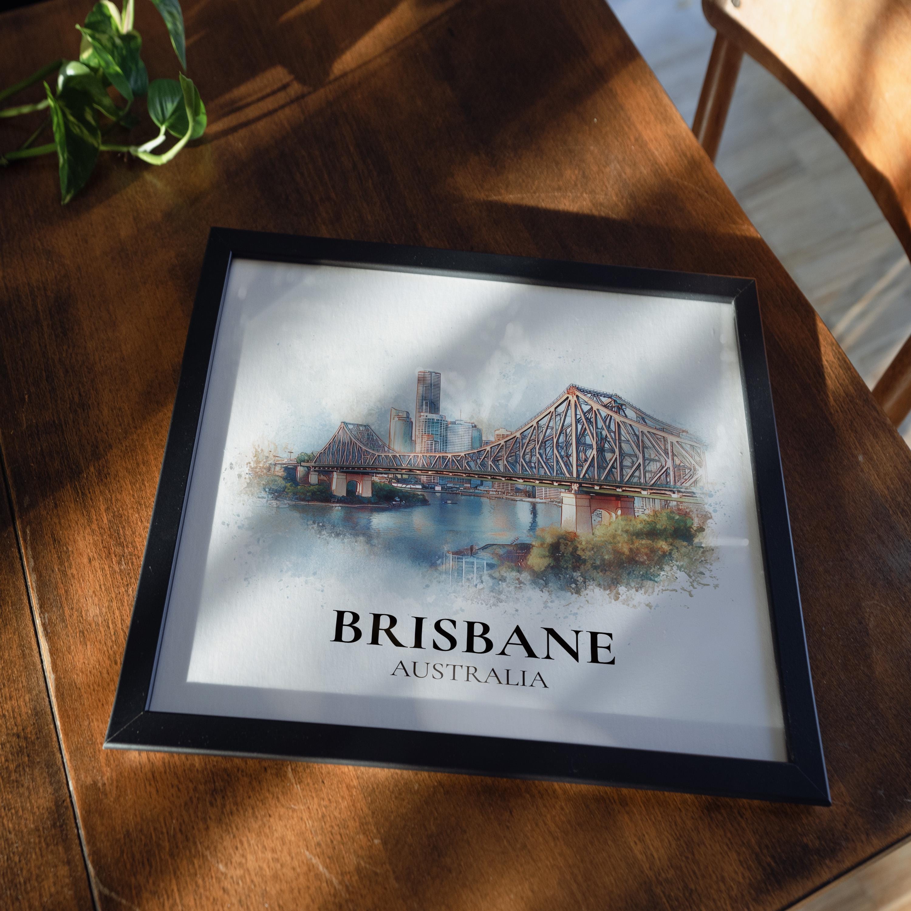 Brisbane Australia Watercolor Wall Art Print, Custom Travel Poster, World Locations Keepsake Gift