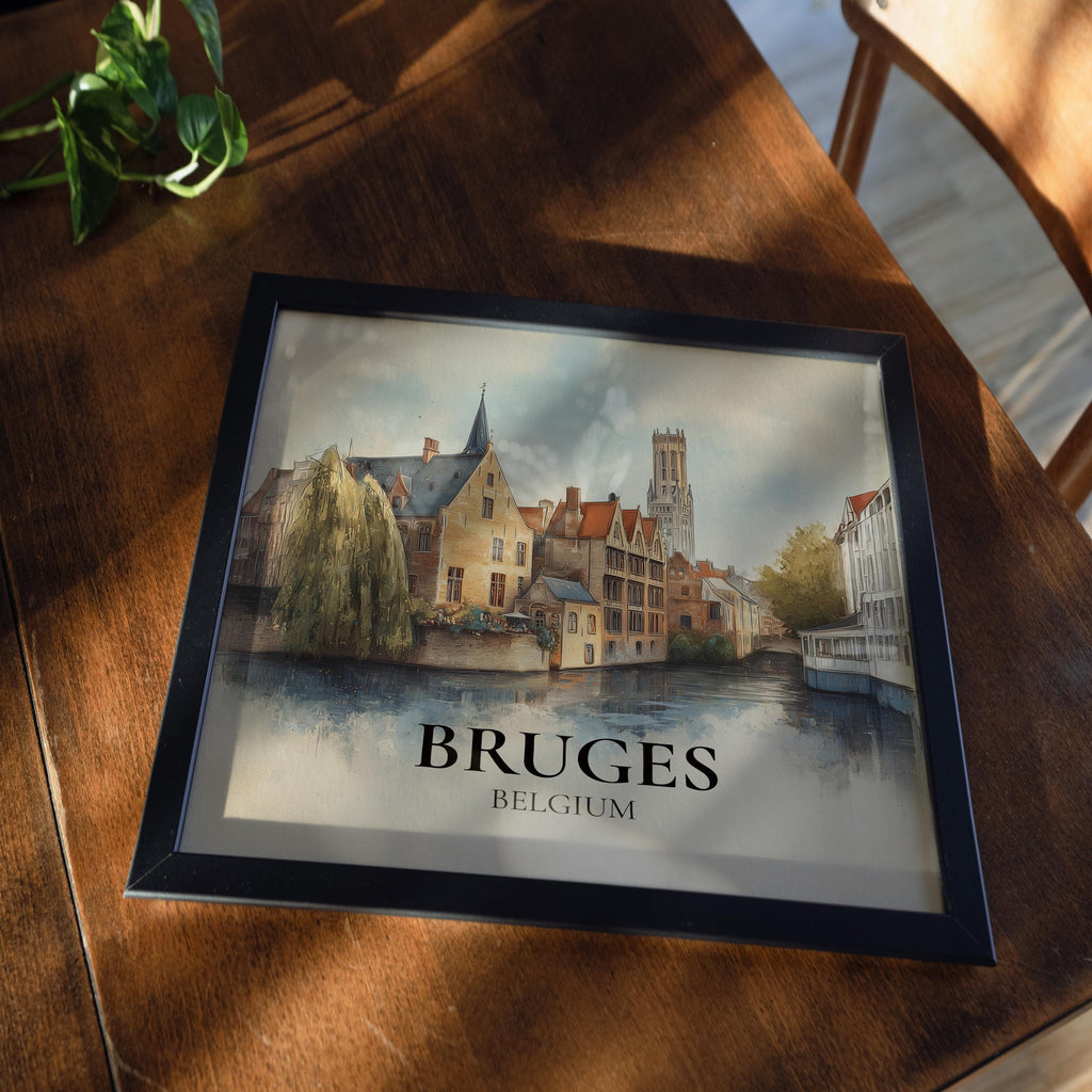 Bruges Belgium Watercolor Wall Art Print, Custom Travel Poster, World Locations Keepsake Gift