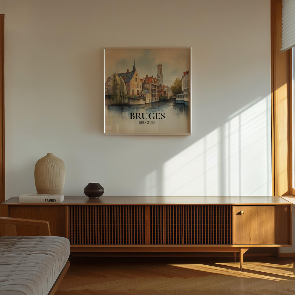 Bruges Belgium Watercolor Wall Art Print, Custom Travel Poster, World Locations Keepsake Gift