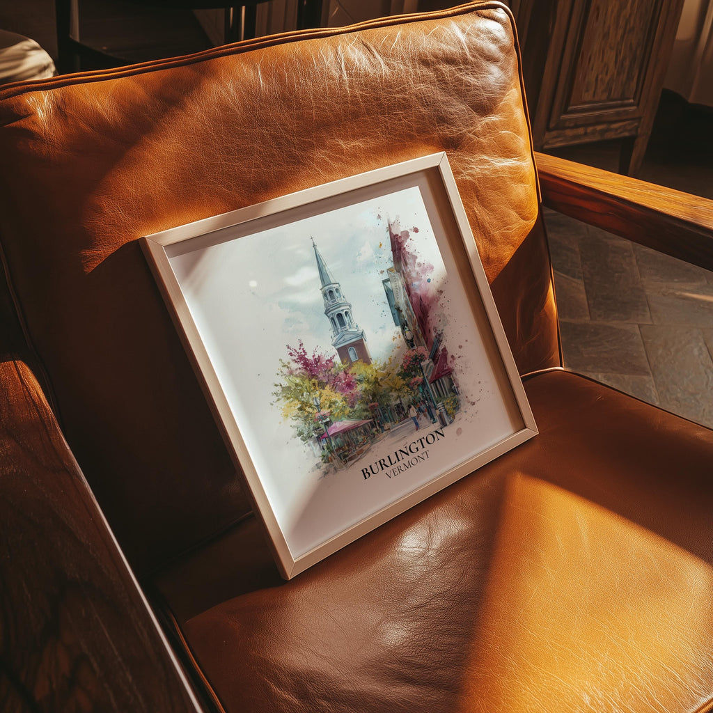 Burlington Vermont Watercolor Wall Art Print, Custom Travel Poster, World Locations Keepsake Gift
