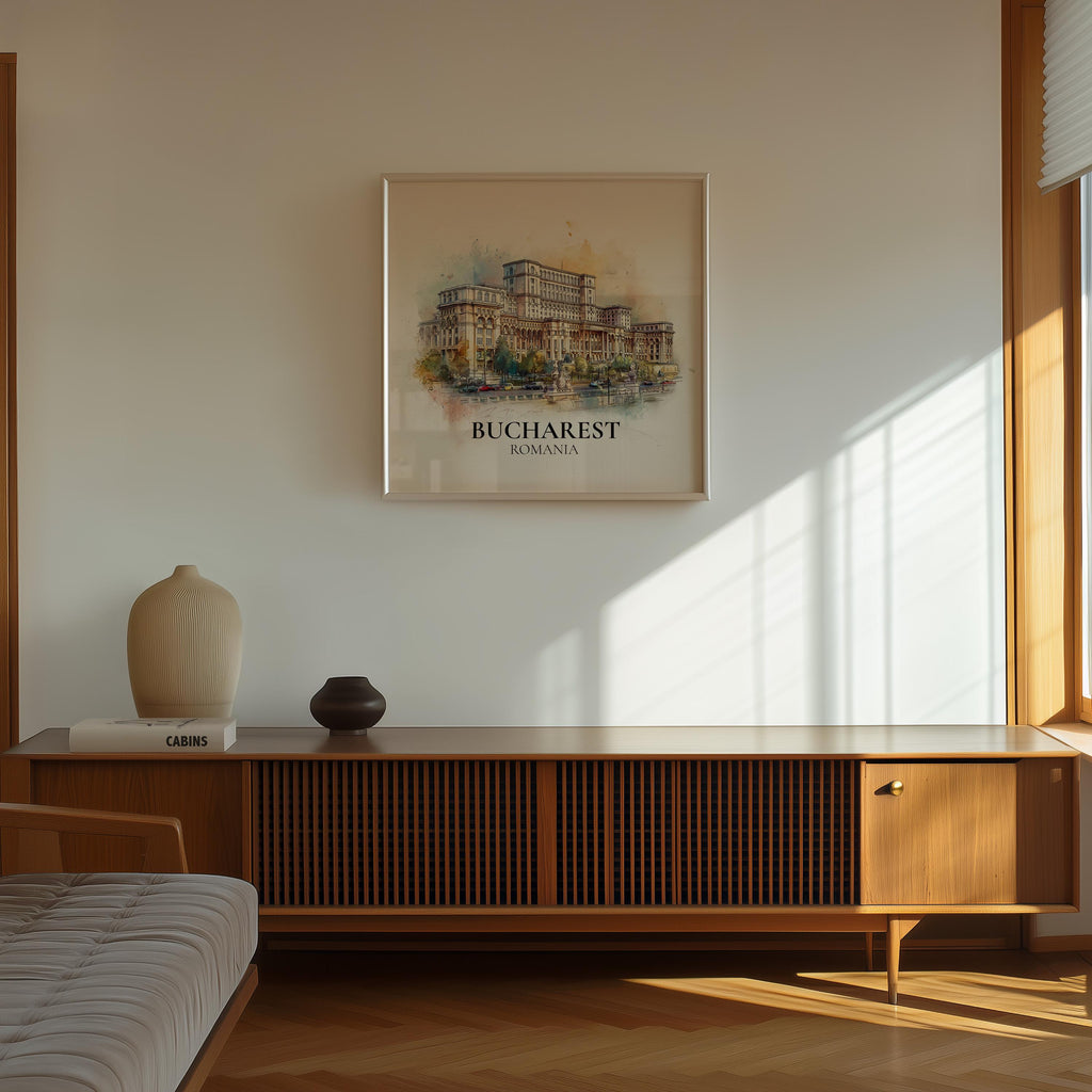 Bucharest Romania Watercolor Wall Art Print, Custom Travel Poster, World Locations Keepsake Gift