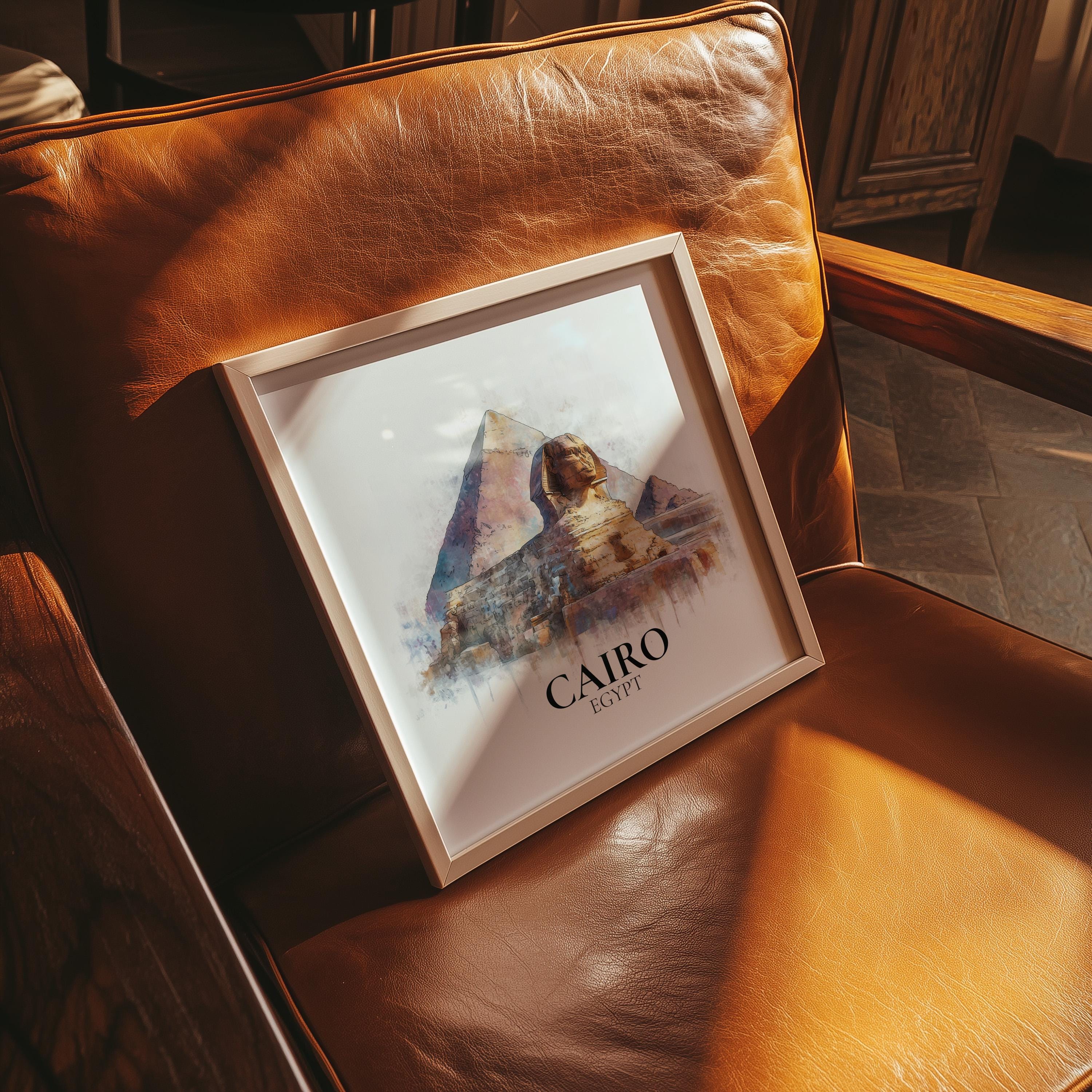 Cairo Egypt Watercolor Wall Art Print, Custom Travel Poster, World Locations Keepsake Gift