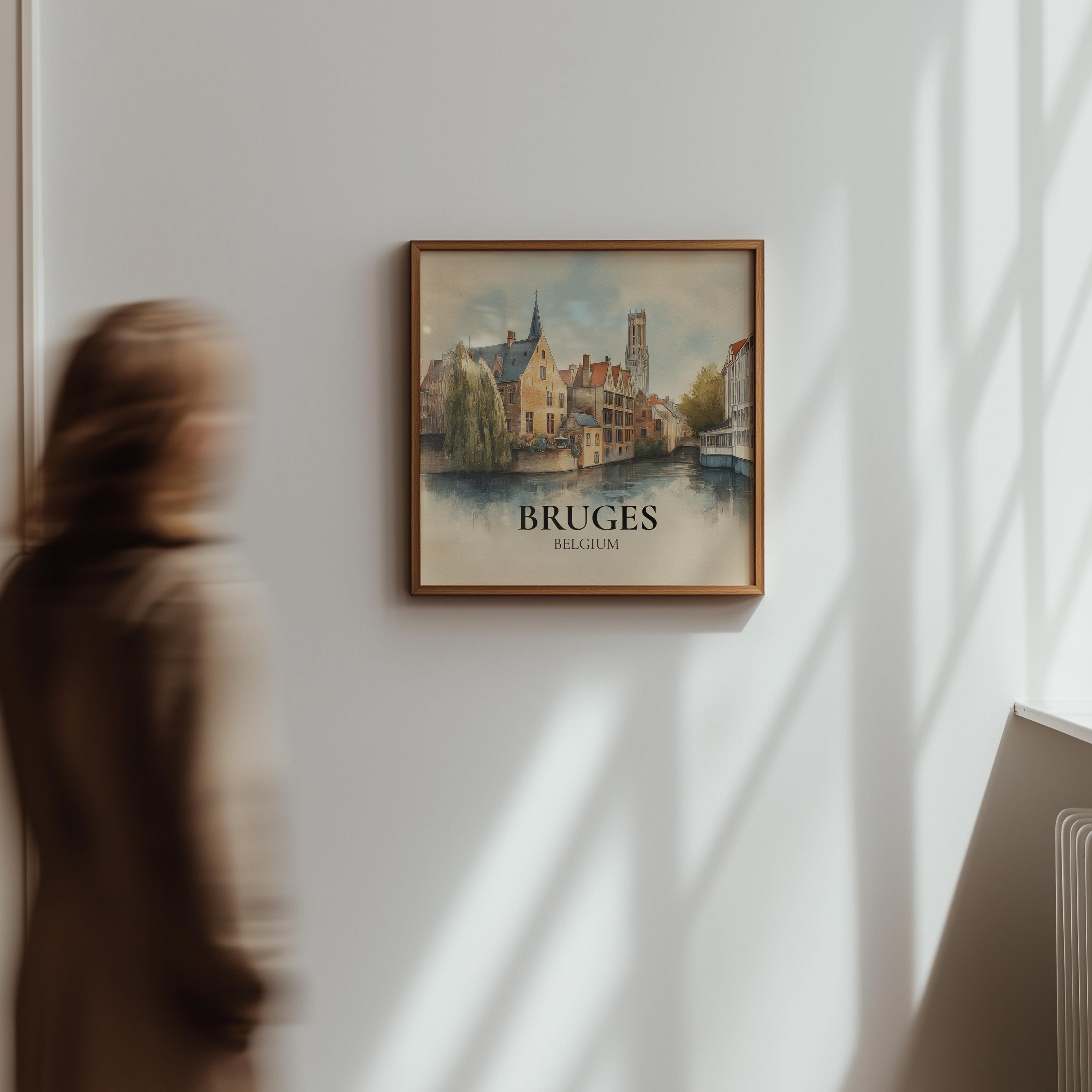 Bruges Belgium Watercolor Wall Art Print, Custom Travel Poster, World Locations Keepsake Gift