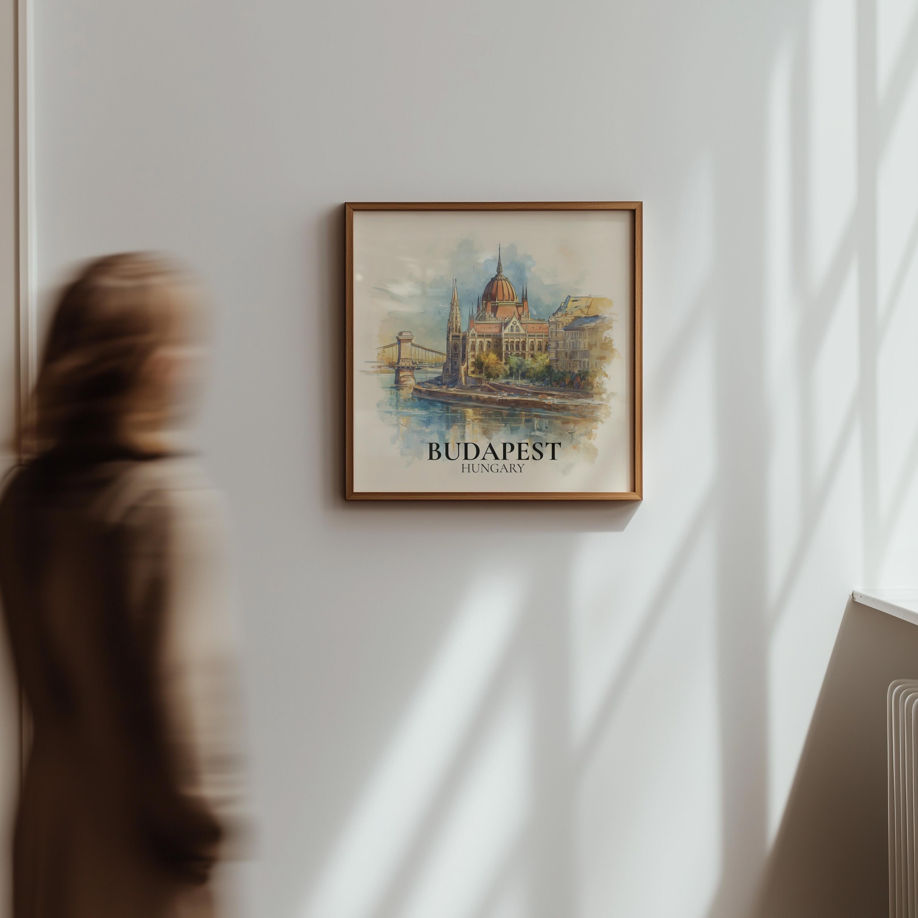 Budapest Hungary Watercolor Wall Art Print, Custom Travel Poster, World Locations Keepsake Gift