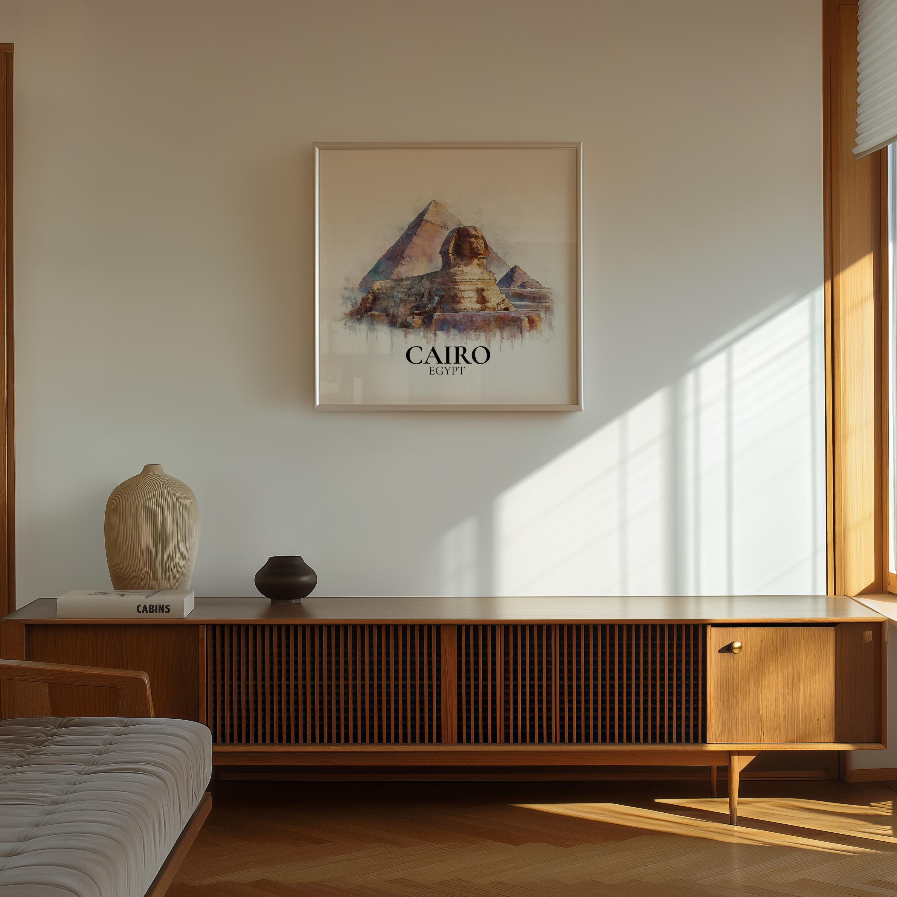 Cairo Egypt Watercolor Wall Art Print, Custom Travel Poster, World Locations Keepsake Gift