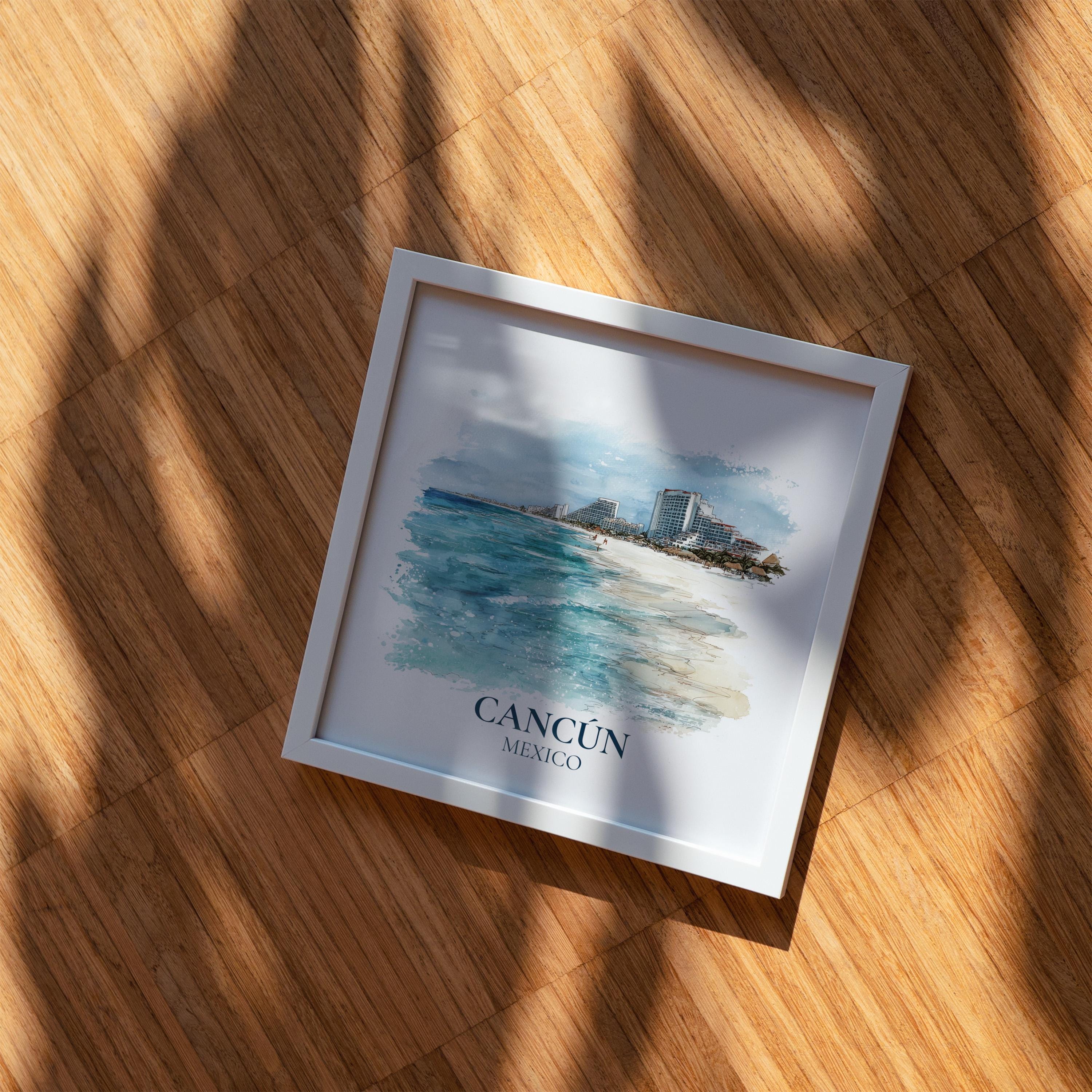 Cancun Mexico Watercolor Wall Art Print, Custom Travel Poster, World Locations Keepsake Gift