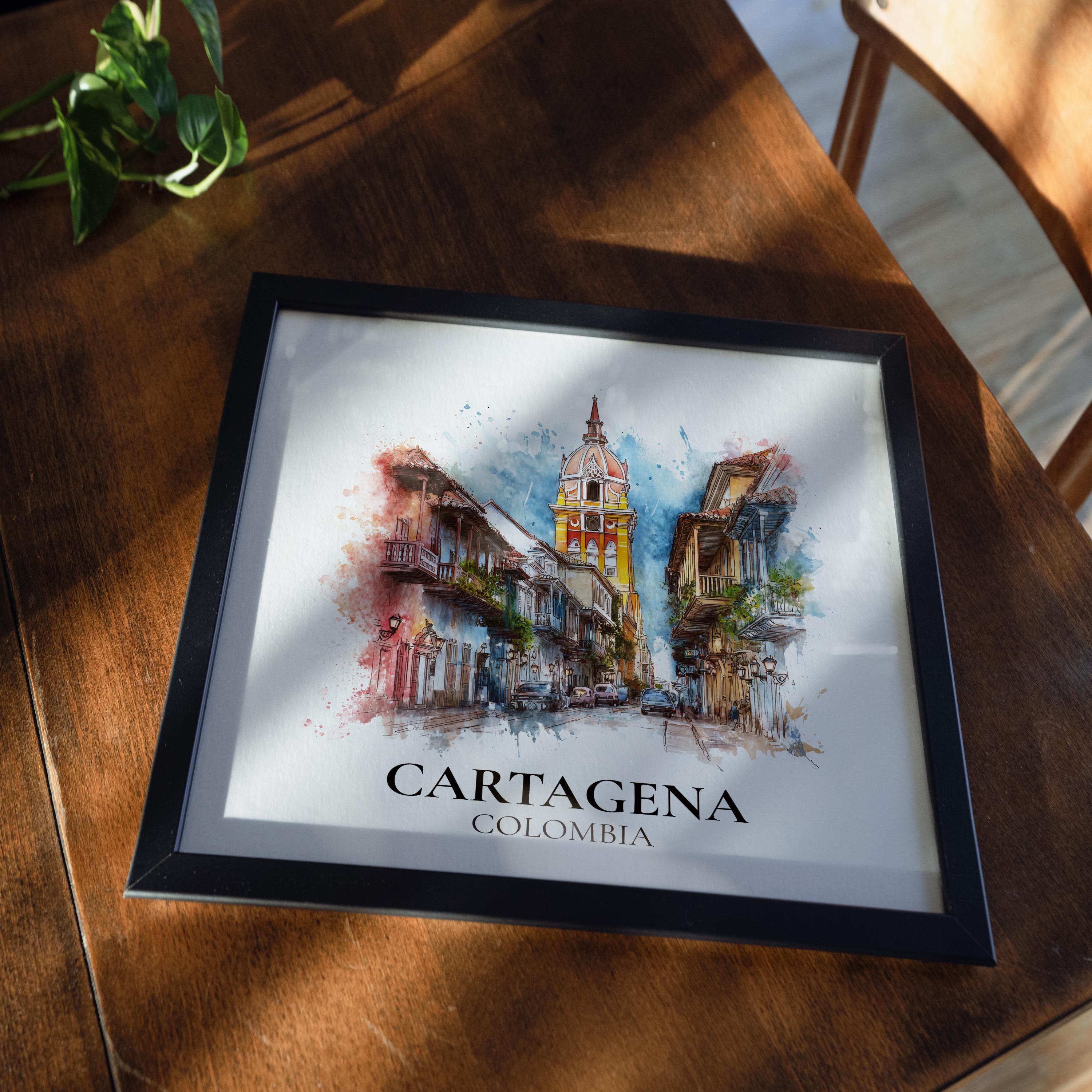 Cartagena Colombia Watercolor Wall Art Print, Custom Travel Poster, World Locations Keepsake Gift