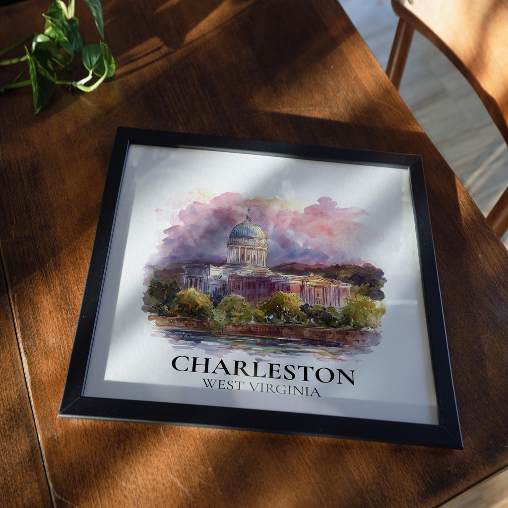Charleston West Virginia Watercolor Wall Art Print, Custom Travel Poster, World Locations Keepsake Gift