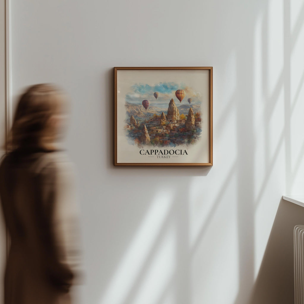 Cappadocia Poster, Turkey Watercolor Wall Art Print, Custom Travel World Locations Keepsake Gift