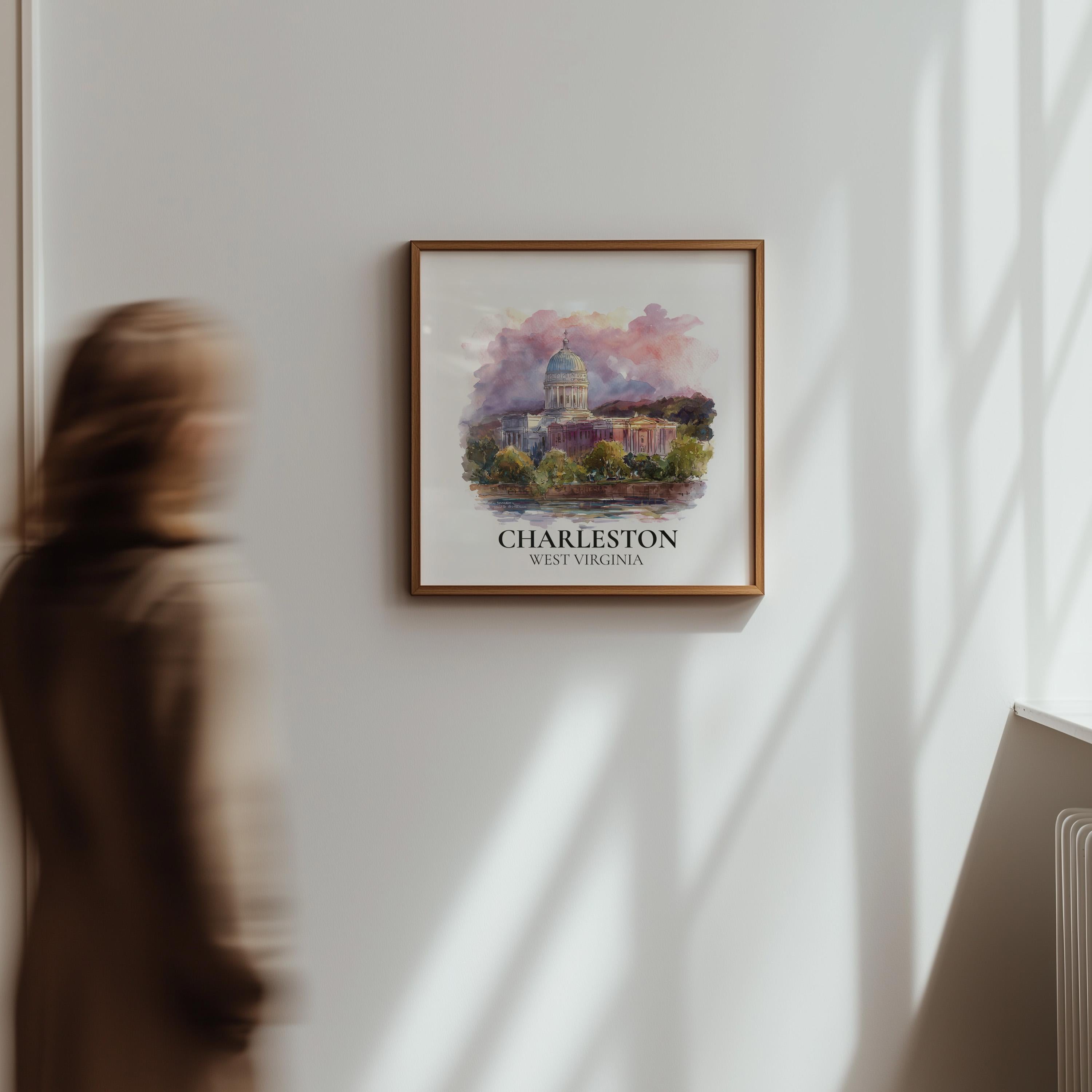 Charleston West Virginia Watercolor Wall Art Print, Custom Travel Poster, World Locations Keepsake Gift