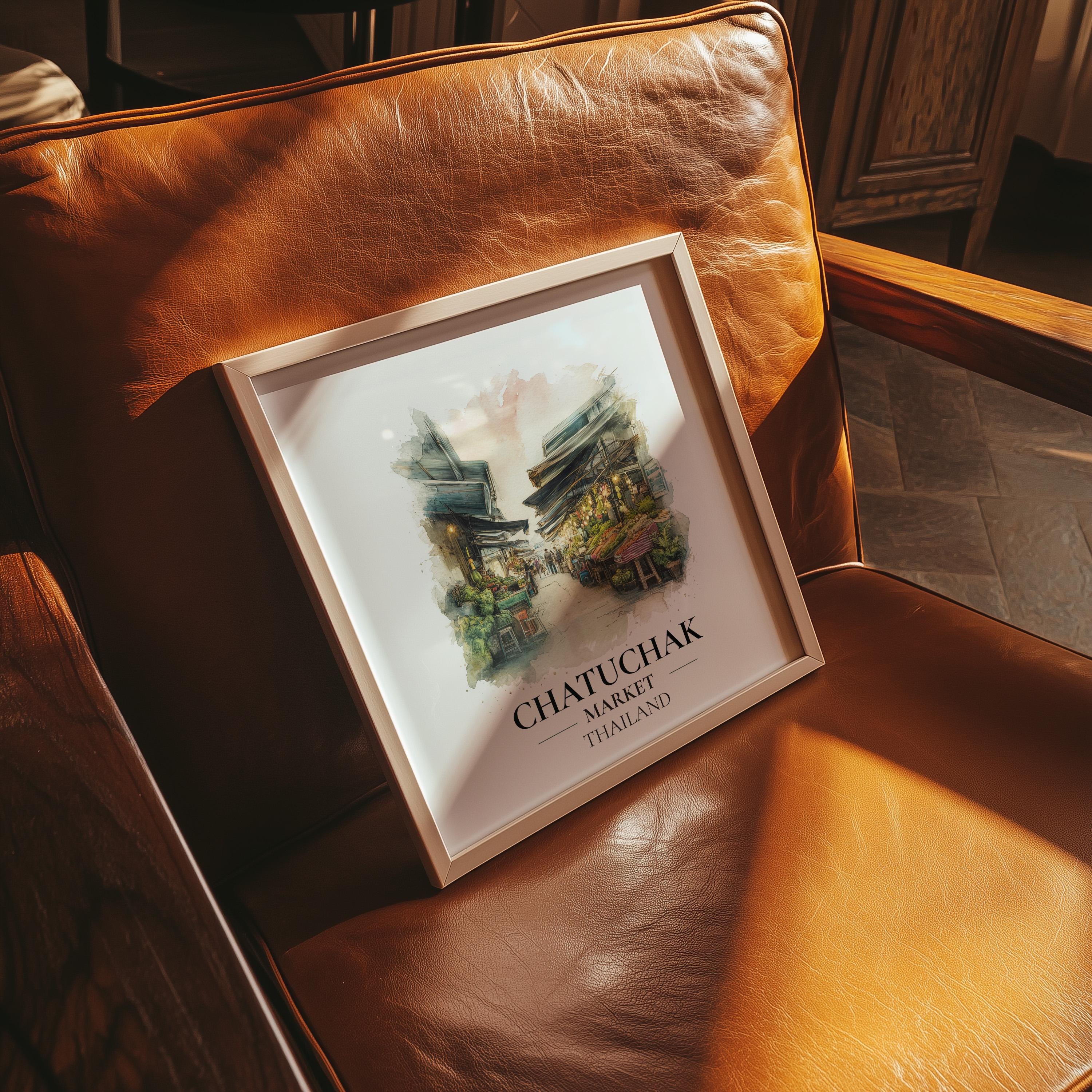 Chatuchak Market Thailand Watercolor Wall Art Print, Custom Travel Poster, World Locations Keepsake Gift