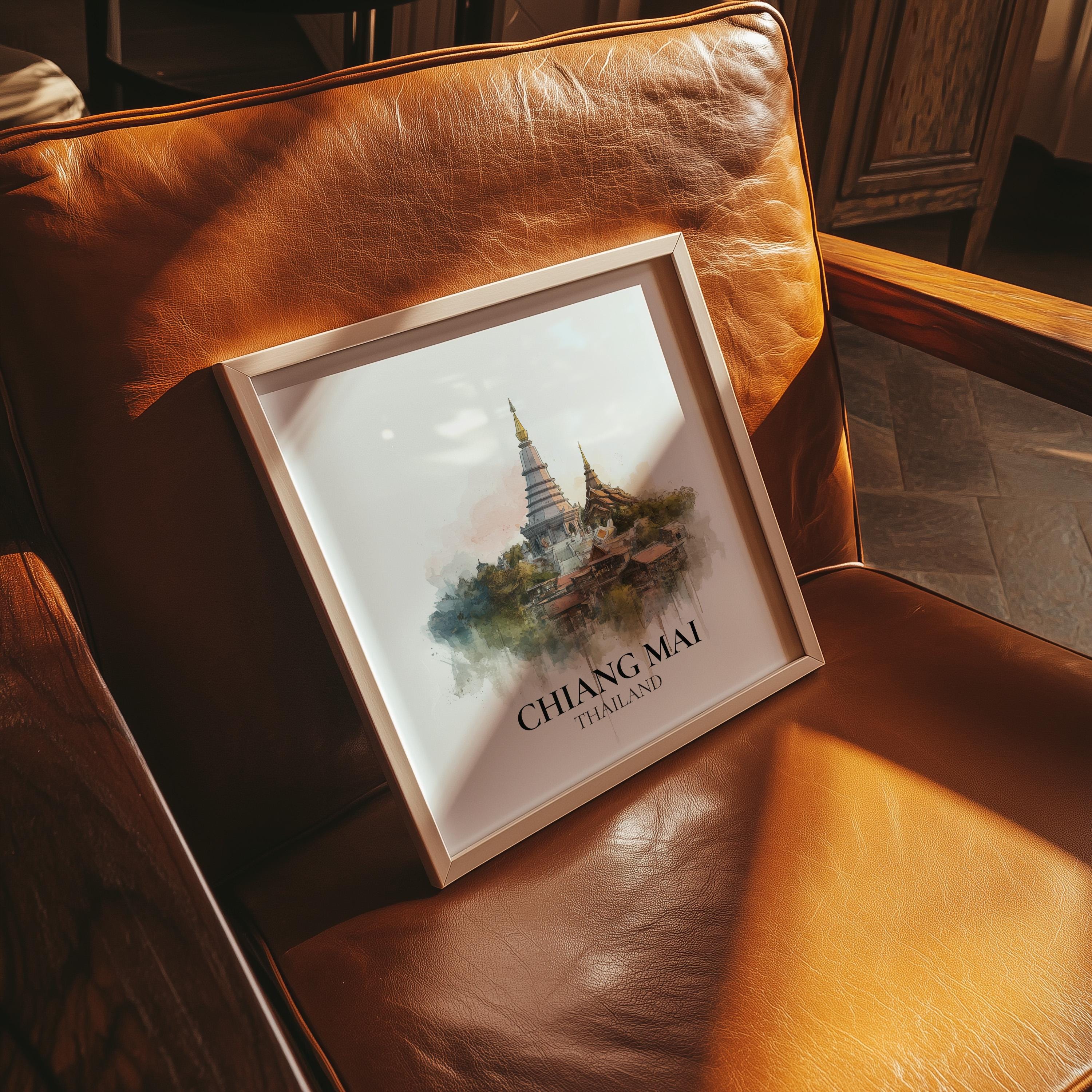 Chiang Mai Thailand Watercolor Wall Art Print, Custom Travel Poster, World Locations Keepsake Gift