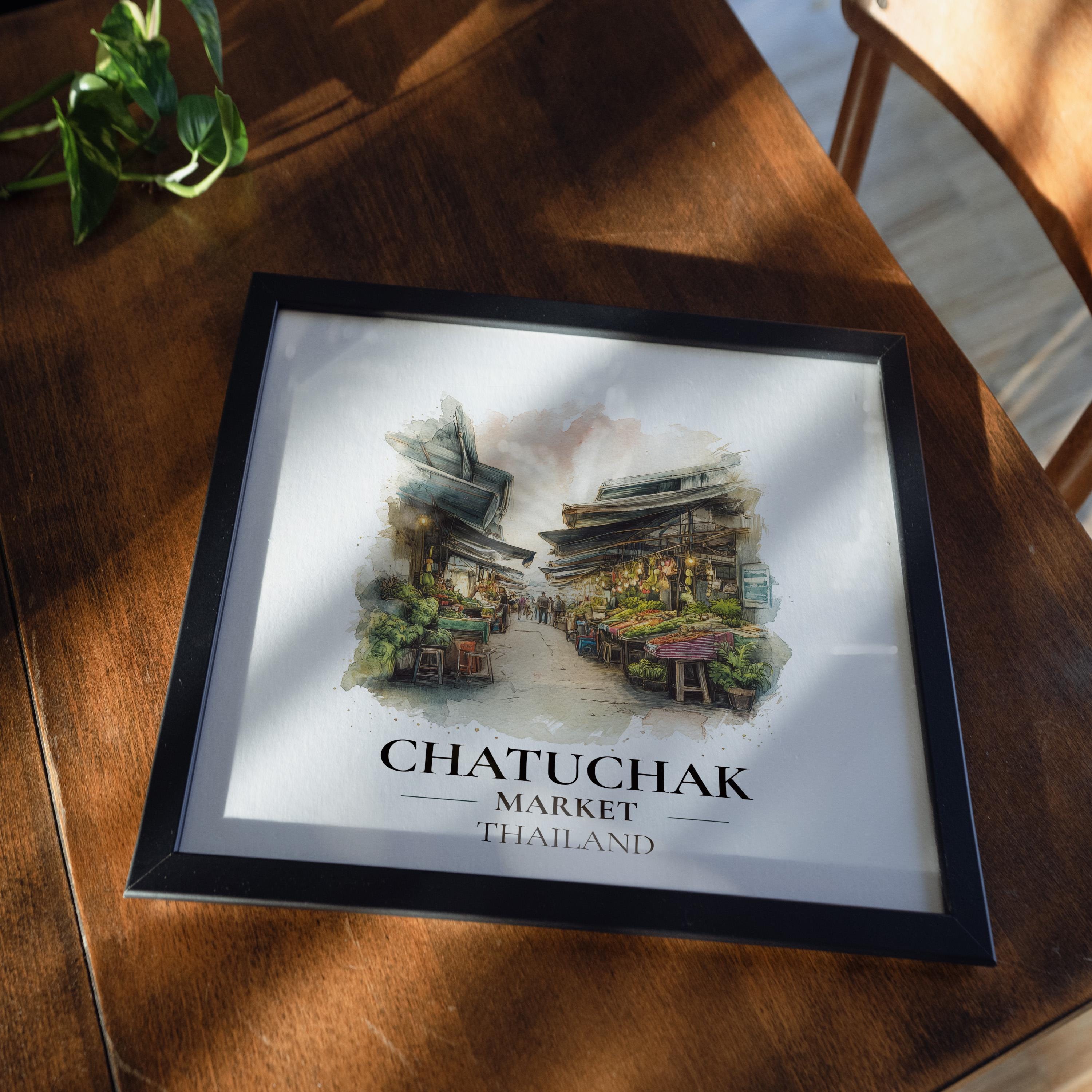 Chatuchak Market Thailand Watercolor Wall Art Print, Custom Travel Poster, World Locations Keepsake Gift