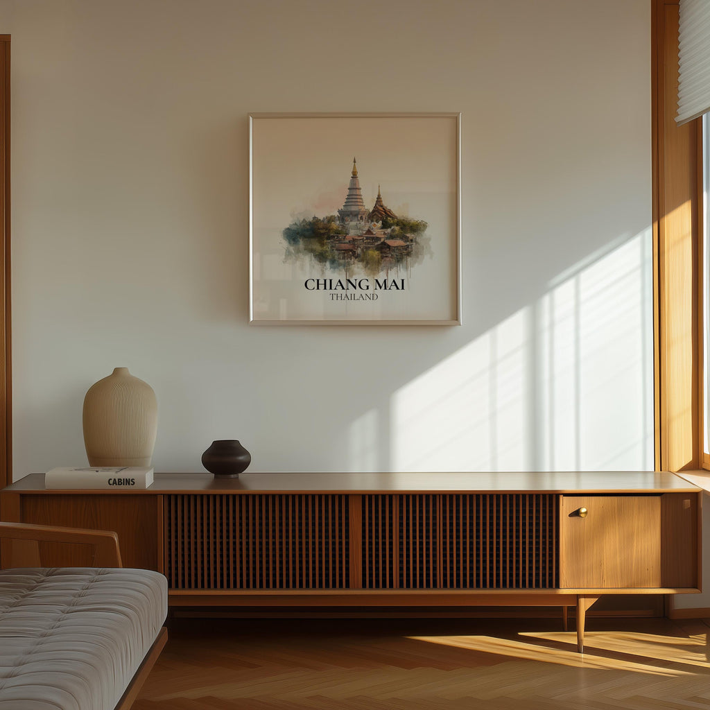 Chiang Mai Thailand Watercolor Wall Art Print, Custom Travel Poster, World Locations Keepsake Gift