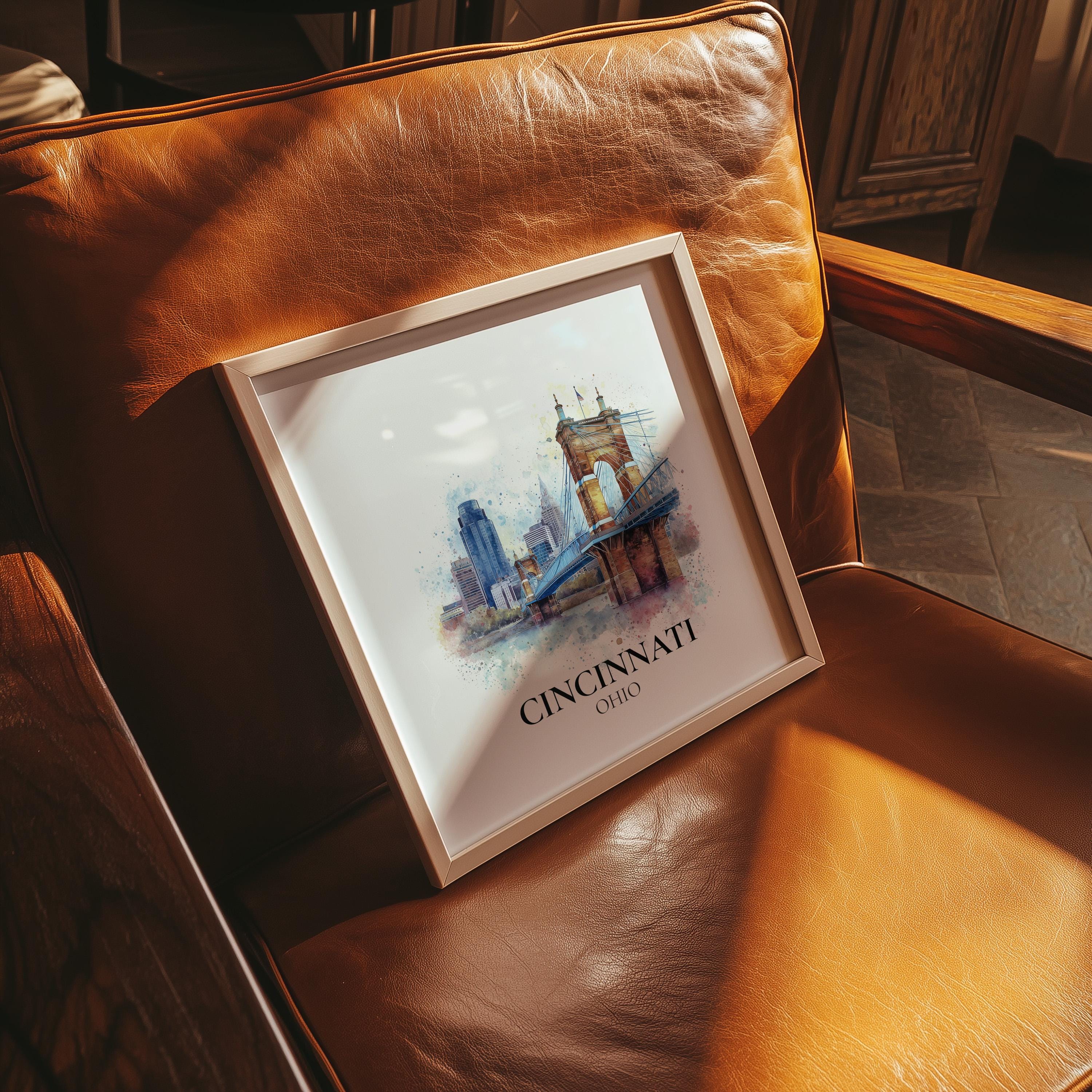 Cincinnati Ohio Watercolor Wall Art Print, Custom Travel Poster, World Locations Keepsake Gift