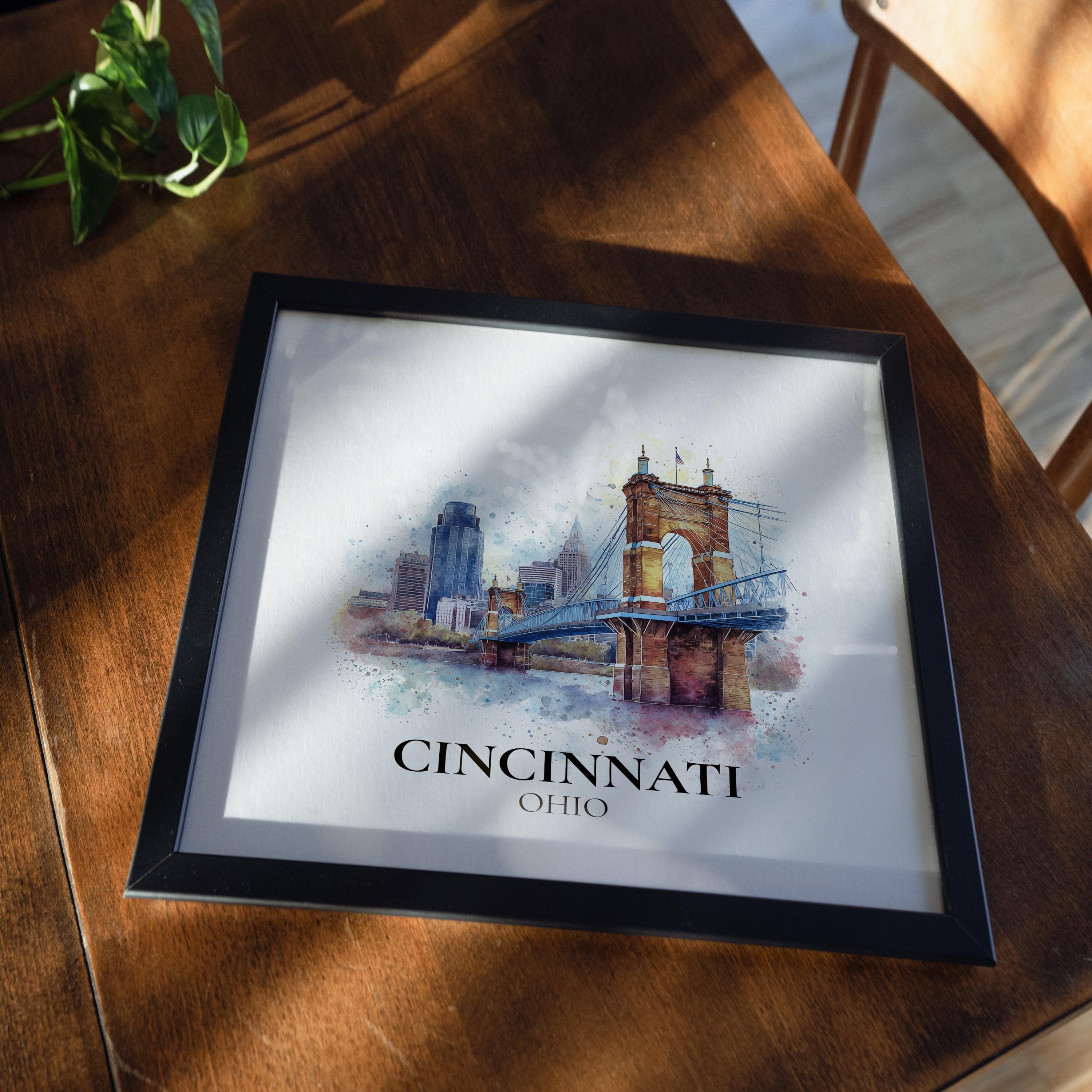 Cincinnati Ohio Watercolor Wall Art Print, Custom Travel Poster, World Locations Keepsake Gift