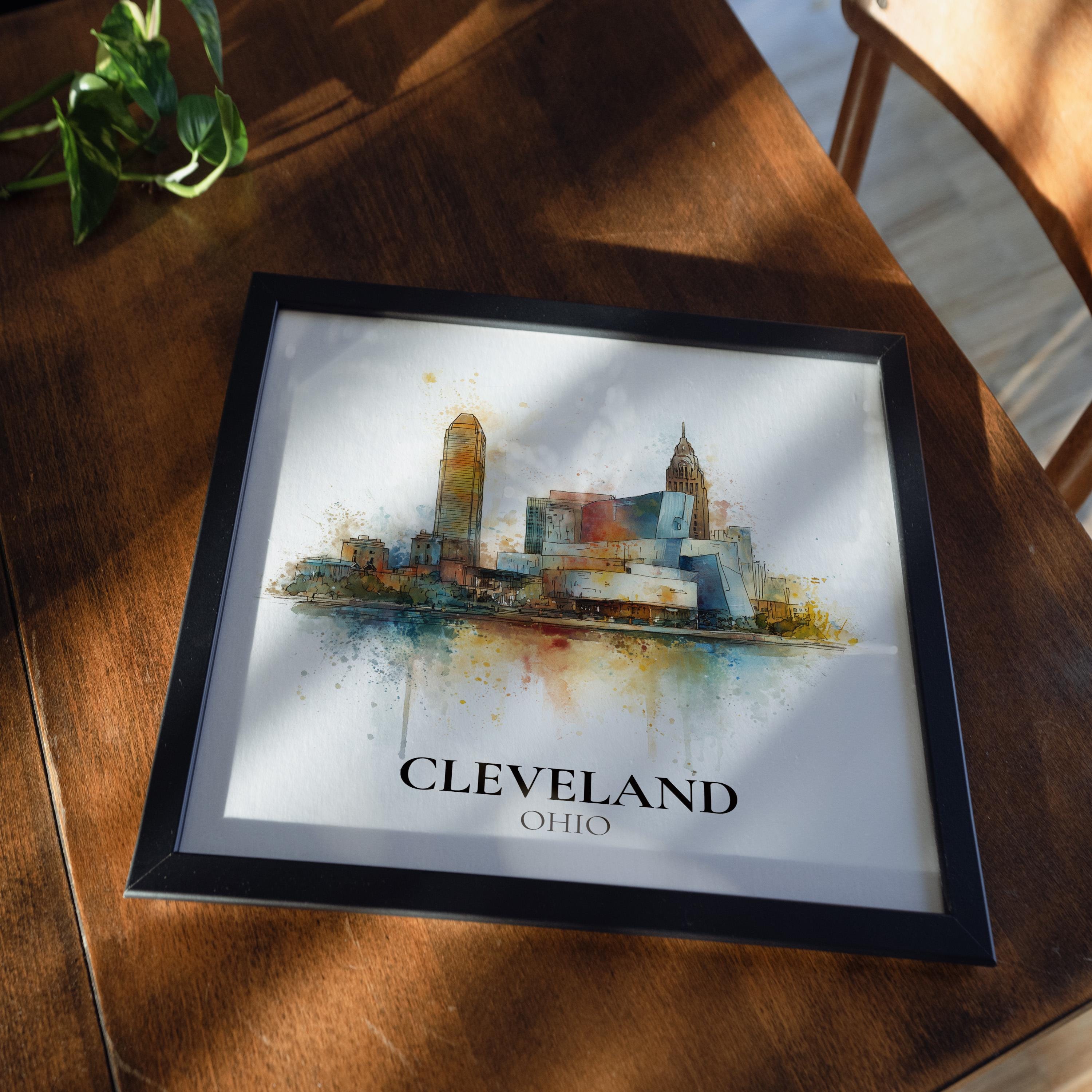 Cleveland Ohio Poster Watercolor Wall Art Print, Custom Travel, World Locations Keepsake Gift