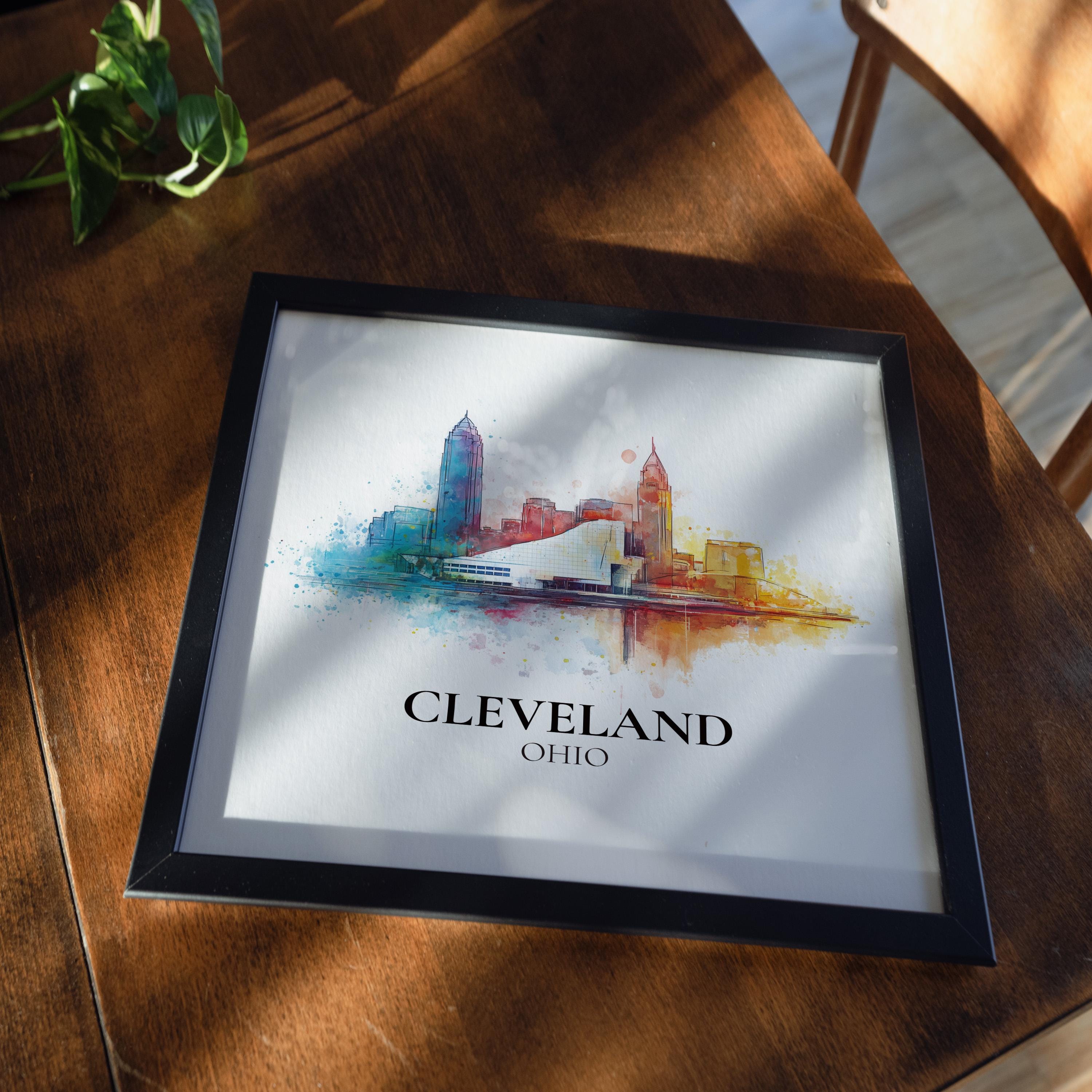 Cleveland Ohio Watercolor Wall Art Print, Custom Travel Poster, World Locations Keepsake Gift