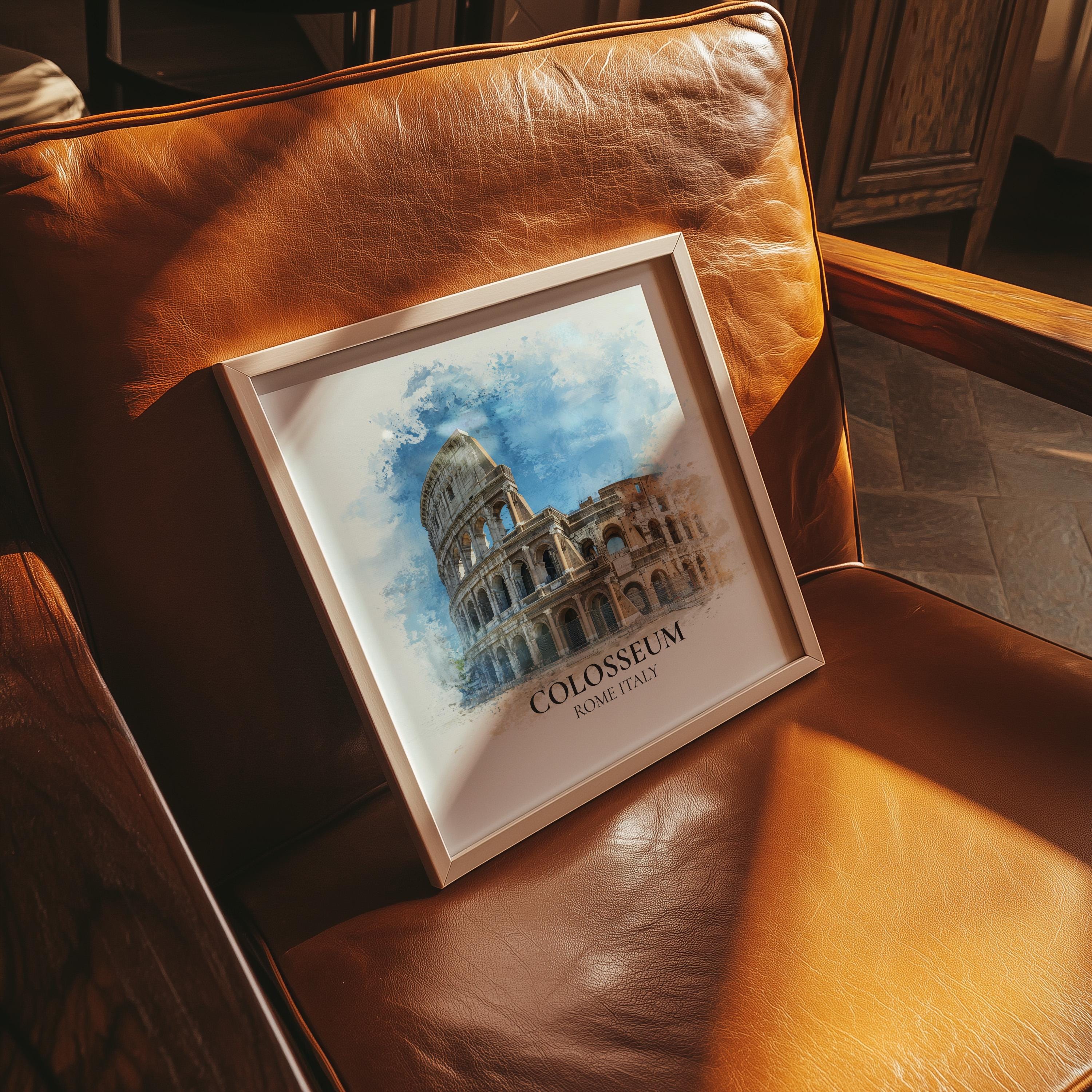 Colosseum Italy Watercolor Wall Art Print, Custom Travel Poster, World Locations Keepsake Gift