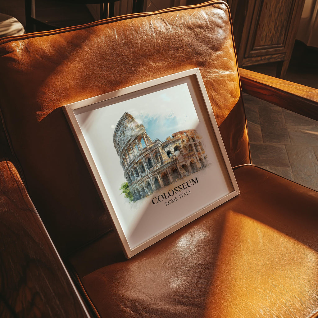 Colosseum Poster Italy Watercolor Wall Art Print, Custom Travel, World Locations Keepsake Gift