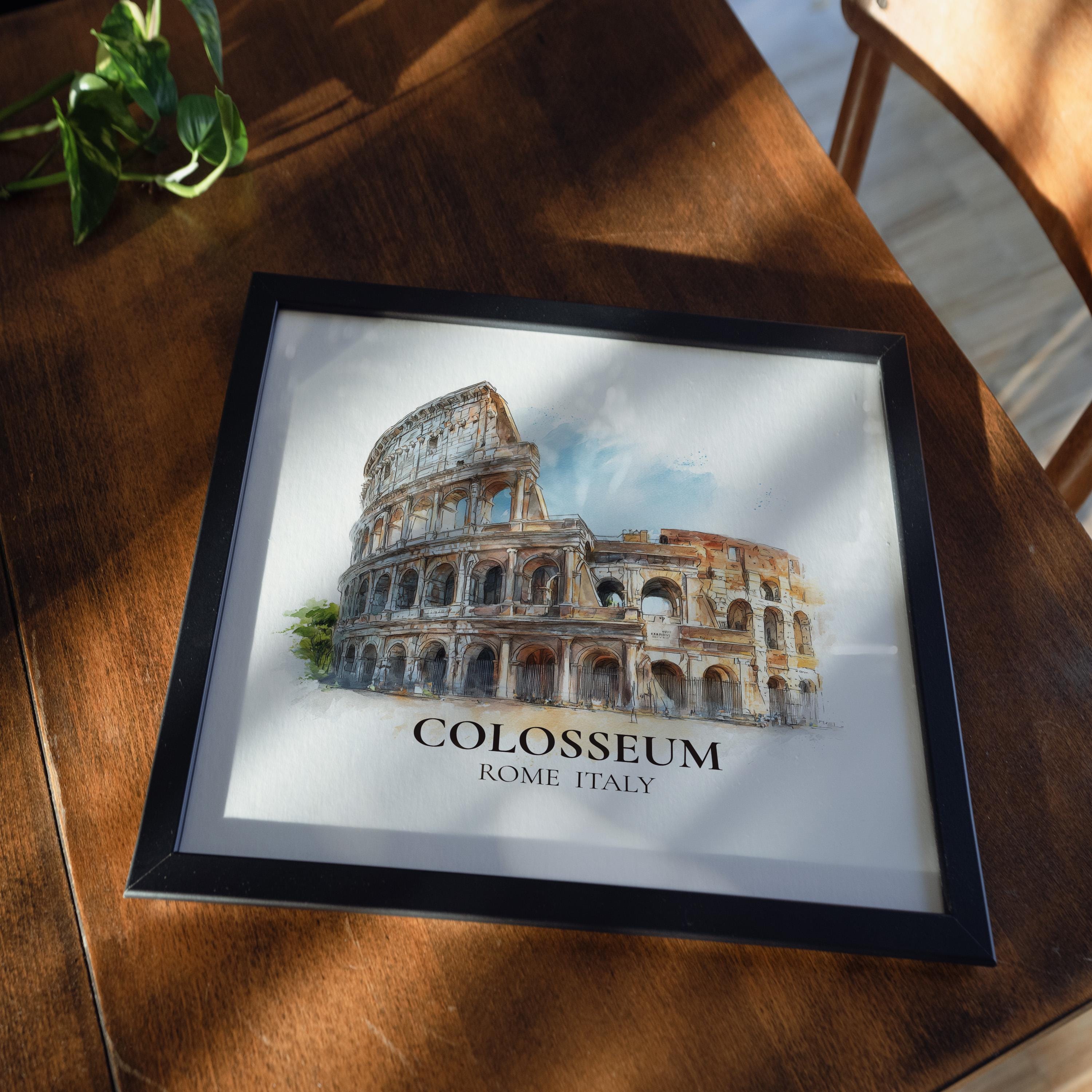 Colosseum Poster Italy Watercolor Wall Art Print, Custom Travel, World Locations Keepsake Gift