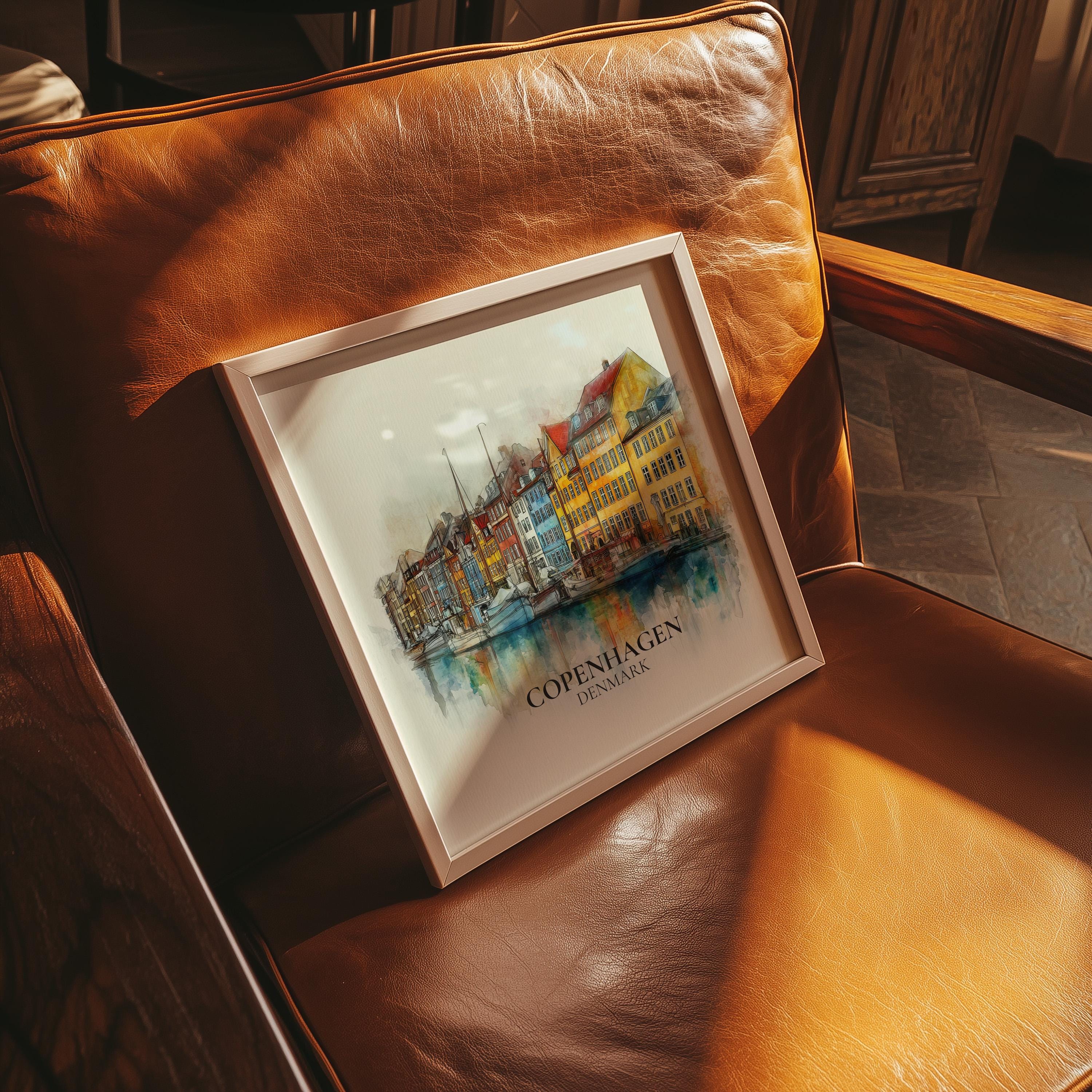 Copenhagen Denmark Watercolor Wall Art Print, Custom Travel Poster, World Locations Keepsake Gift