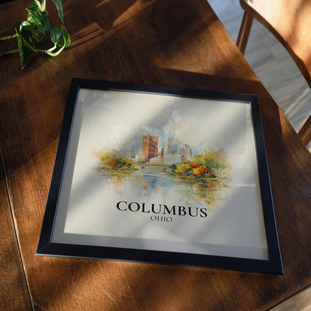Columbus Ohio Watercolor Wall Art Print, Custom Travel Poster, World Locations Keepsake Gift