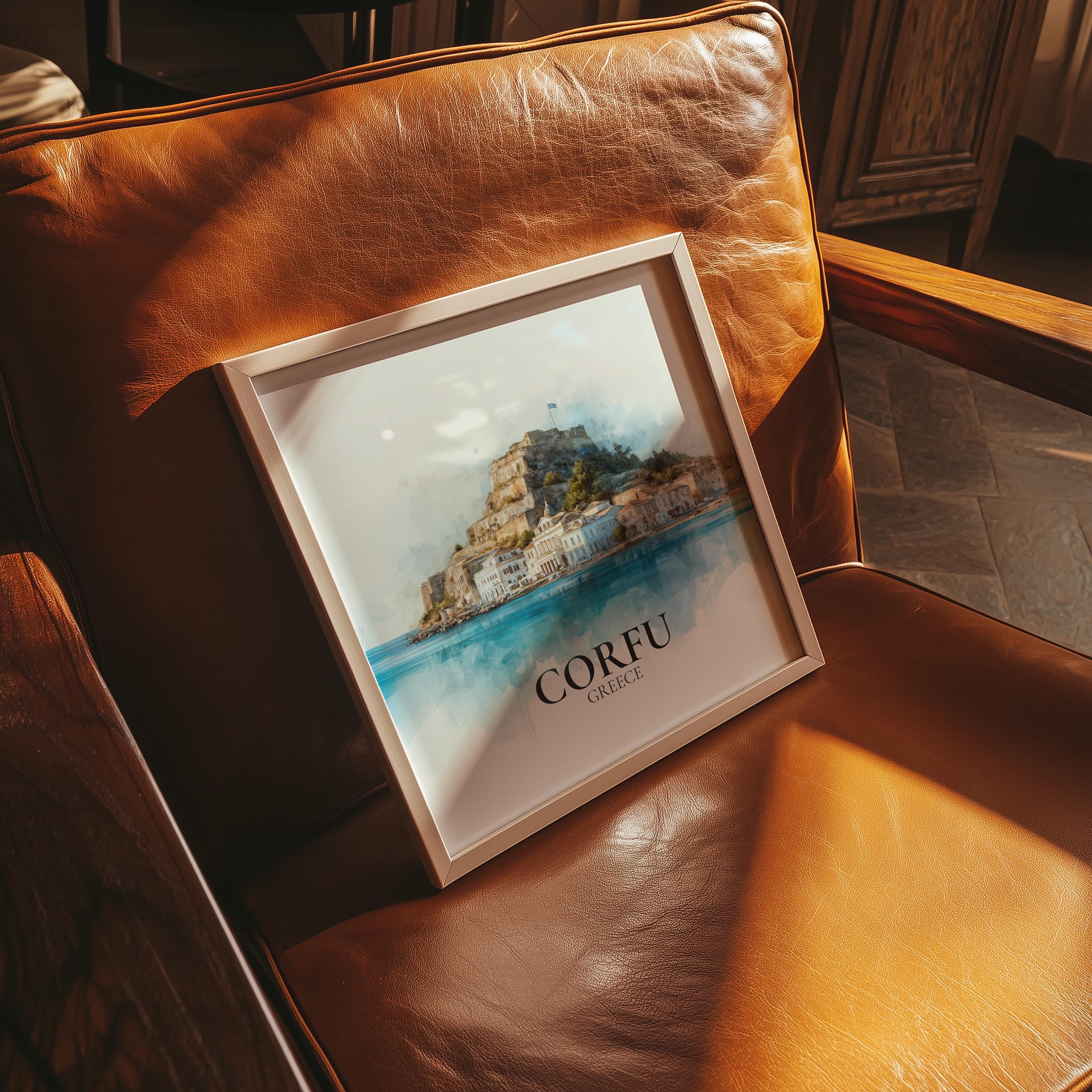 Corfu Greece Watercolor Wall Art Print, Custom Travel Poster, World Locations Keepsake Gift