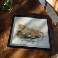 Copenhagen Denmark Poster Watercolor Wall Art Print, Custom Travel World Locations Keepsake Gift