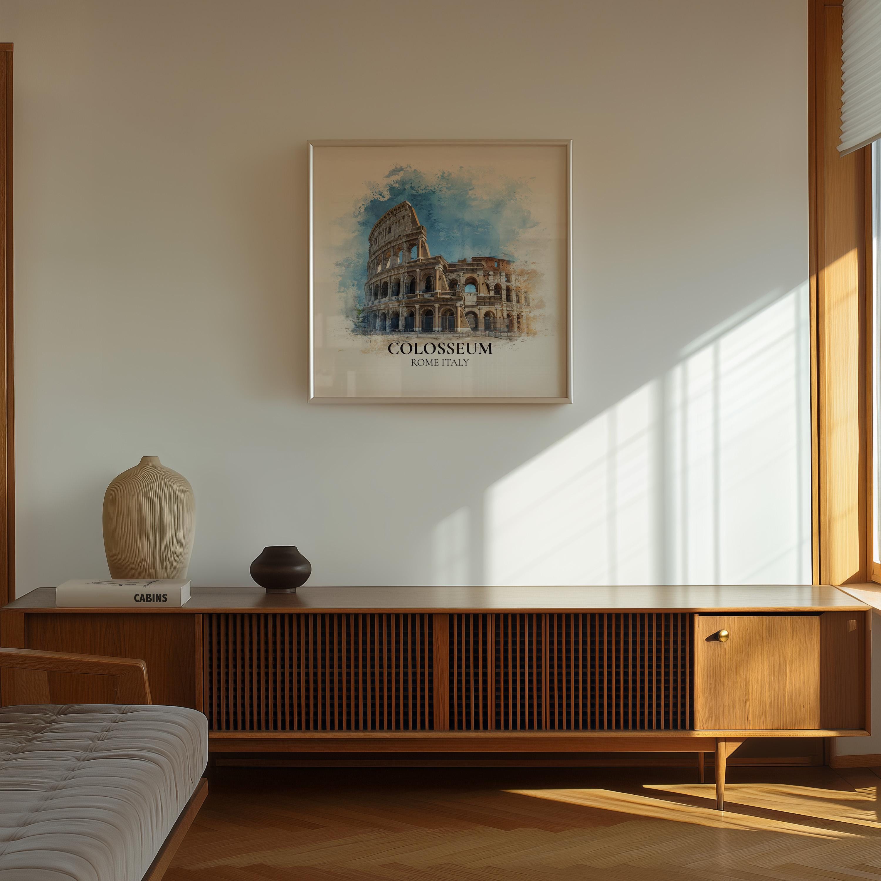 Colosseum Italy Watercolor Wall Art Print, Custom Travel Poster, World Locations Keepsake Gift