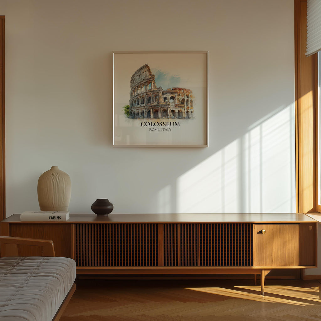 Colosseum Poster Italy Watercolor Wall Art Print, Custom Travel, World Locations Keepsake Gift