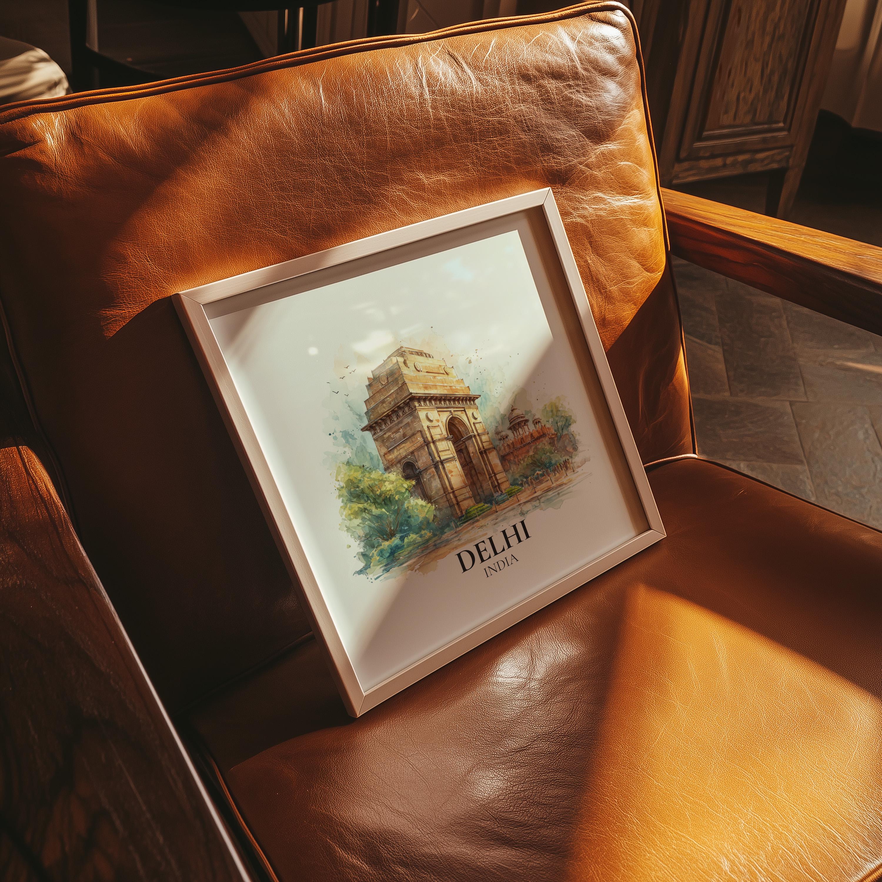 Delhi India Watercolor Wall Art Print, Custom Travel Poster, World Locations Keepsake Gift