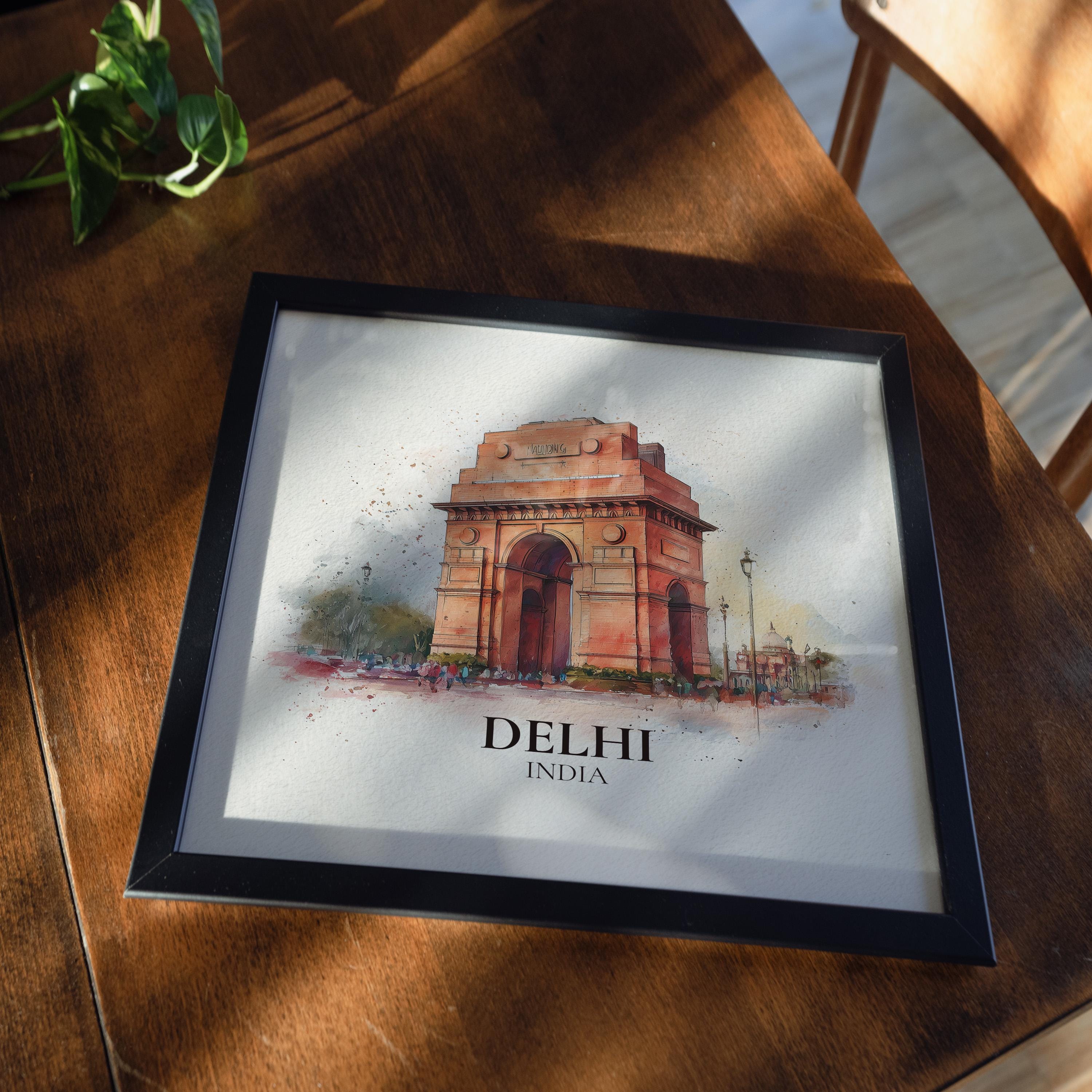 Delhi India Poster Watercolor Wall Art Print, Custom Travel World Locations Keepsake Gift