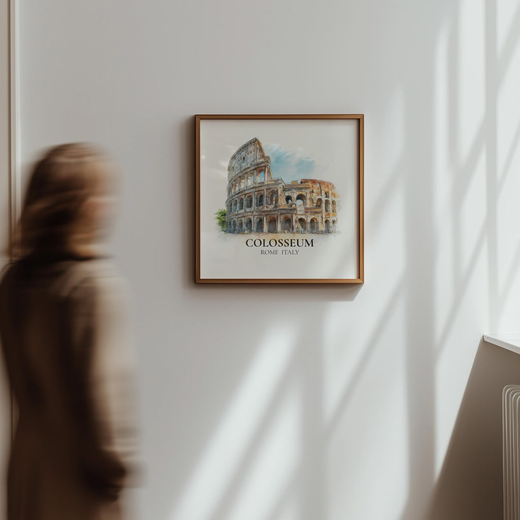 Colosseum Poster Italy Watercolor Wall Art Print, Custom Travel, World Locations Keepsake Gift