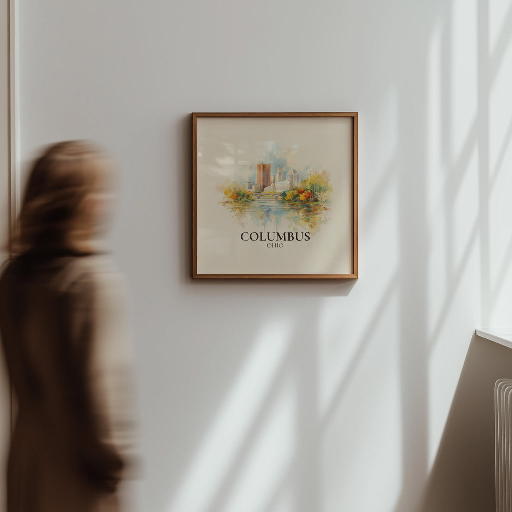 Columbus Ohio Watercolor Wall Art Print, Custom Travel Poster, World Locations Keepsake Gift
