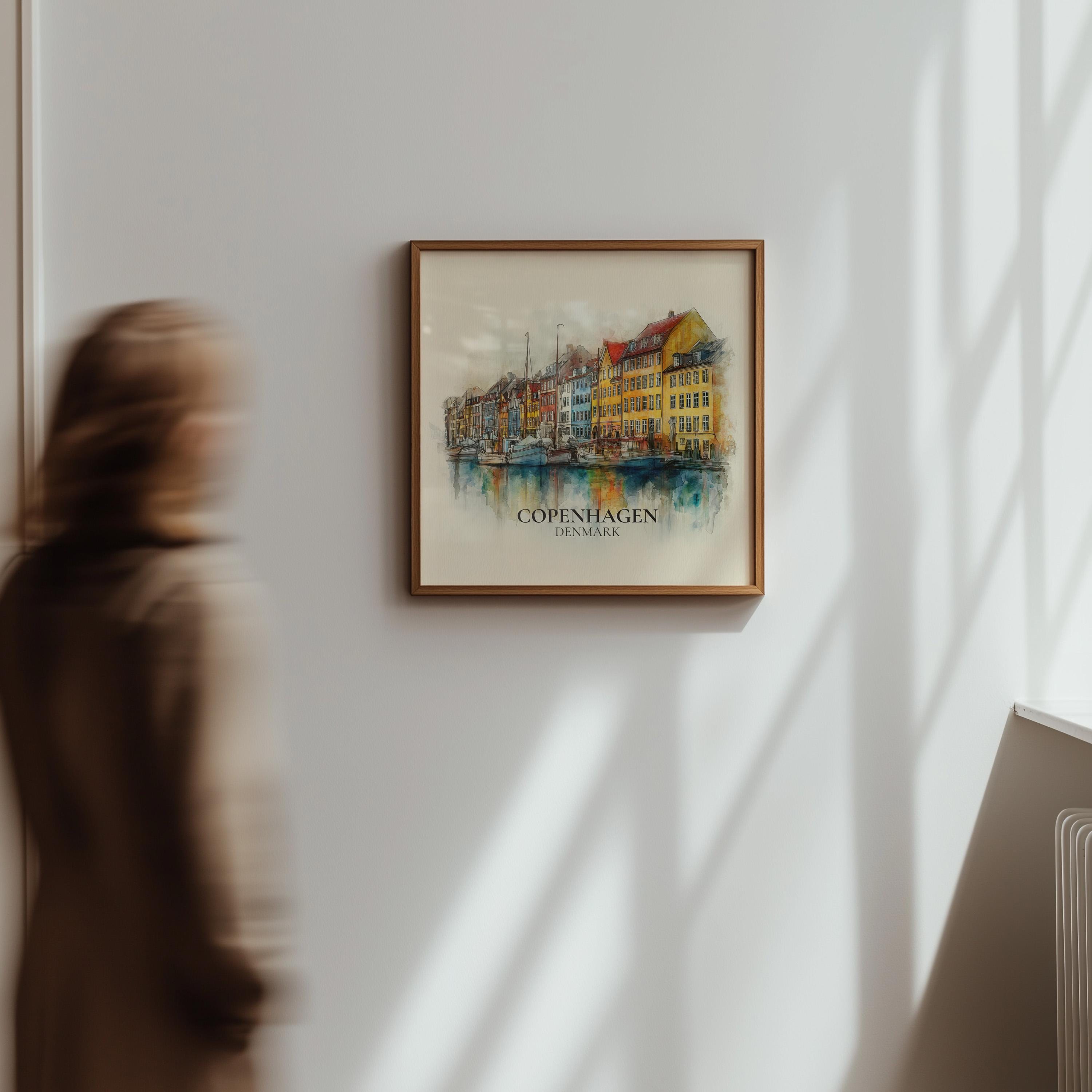Copenhagen Denmark Watercolor Wall Art Print, Custom Travel Poster, World Locations Keepsake Gift