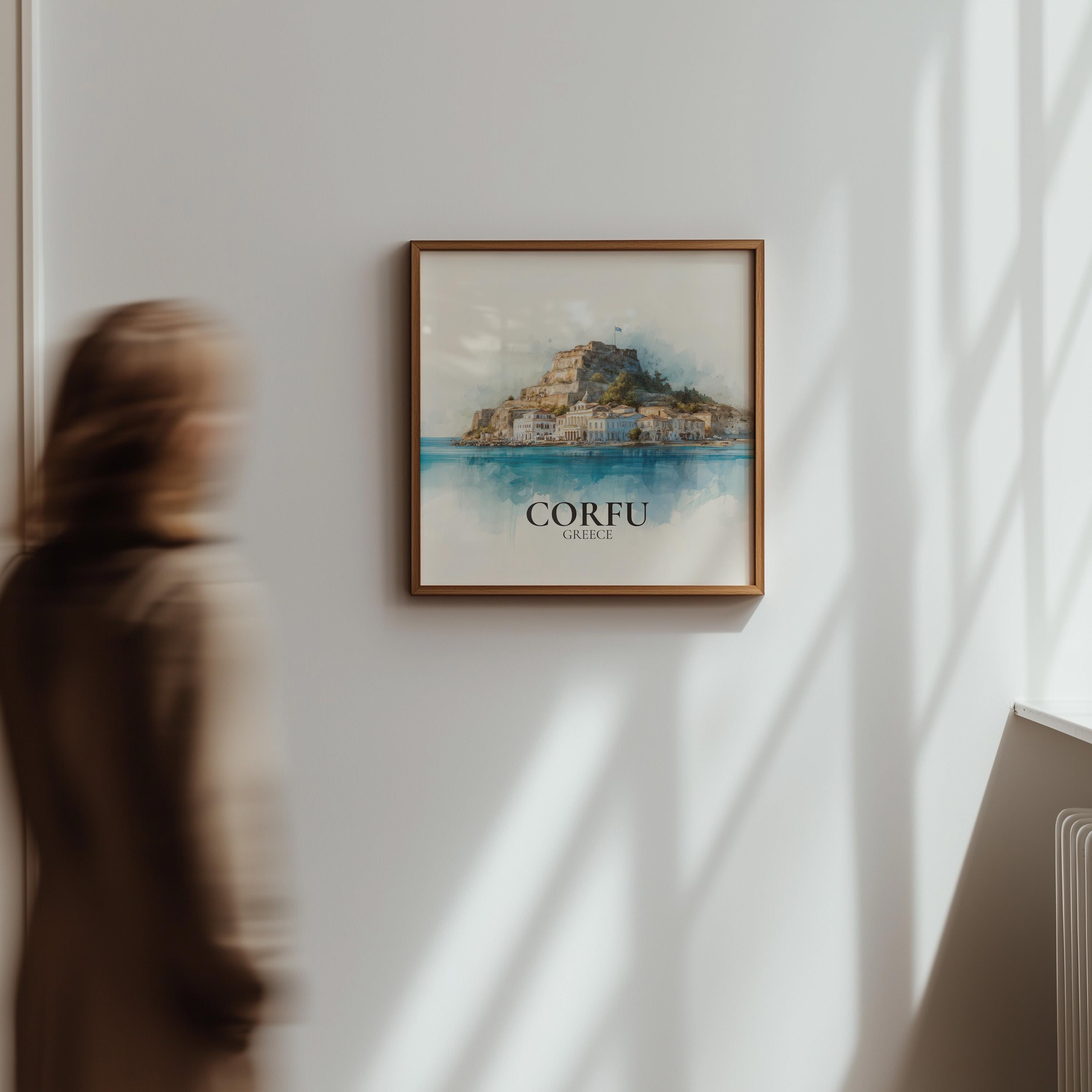 Corfu Greece Watercolor Wall Art Print, Custom Travel Poster, World Locations Keepsake Gift