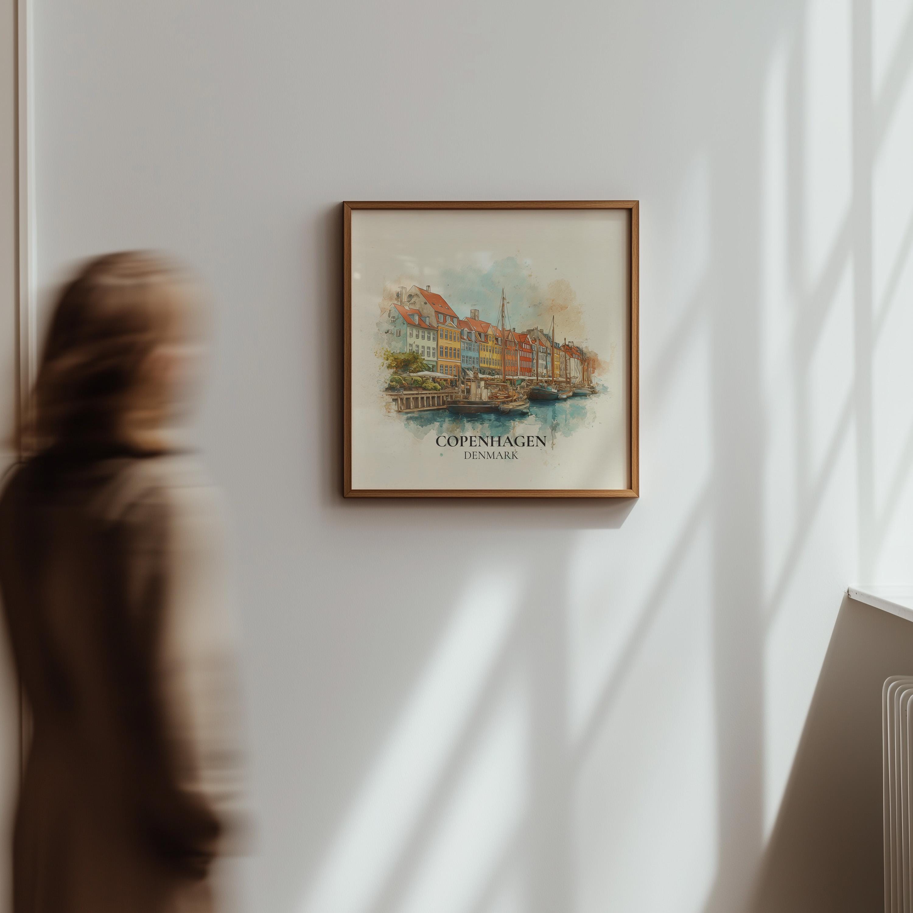 Copenhagen Denmark Poster Watercolor Wall Art Print, Custom Travel World Locations Keepsake Gift