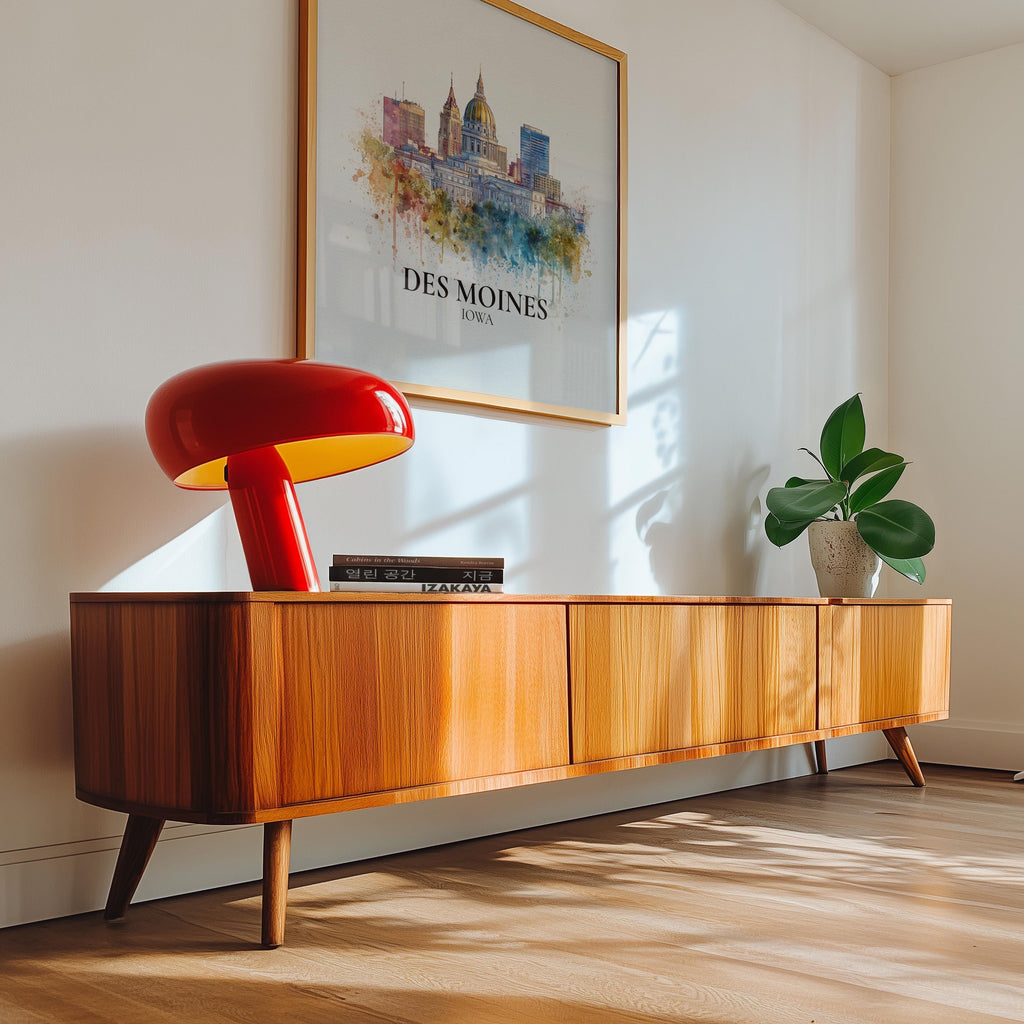 Des Moines Iowa Watercolor Wall Art Print, Custom Travel Poster, World Locations Keepsake Gift