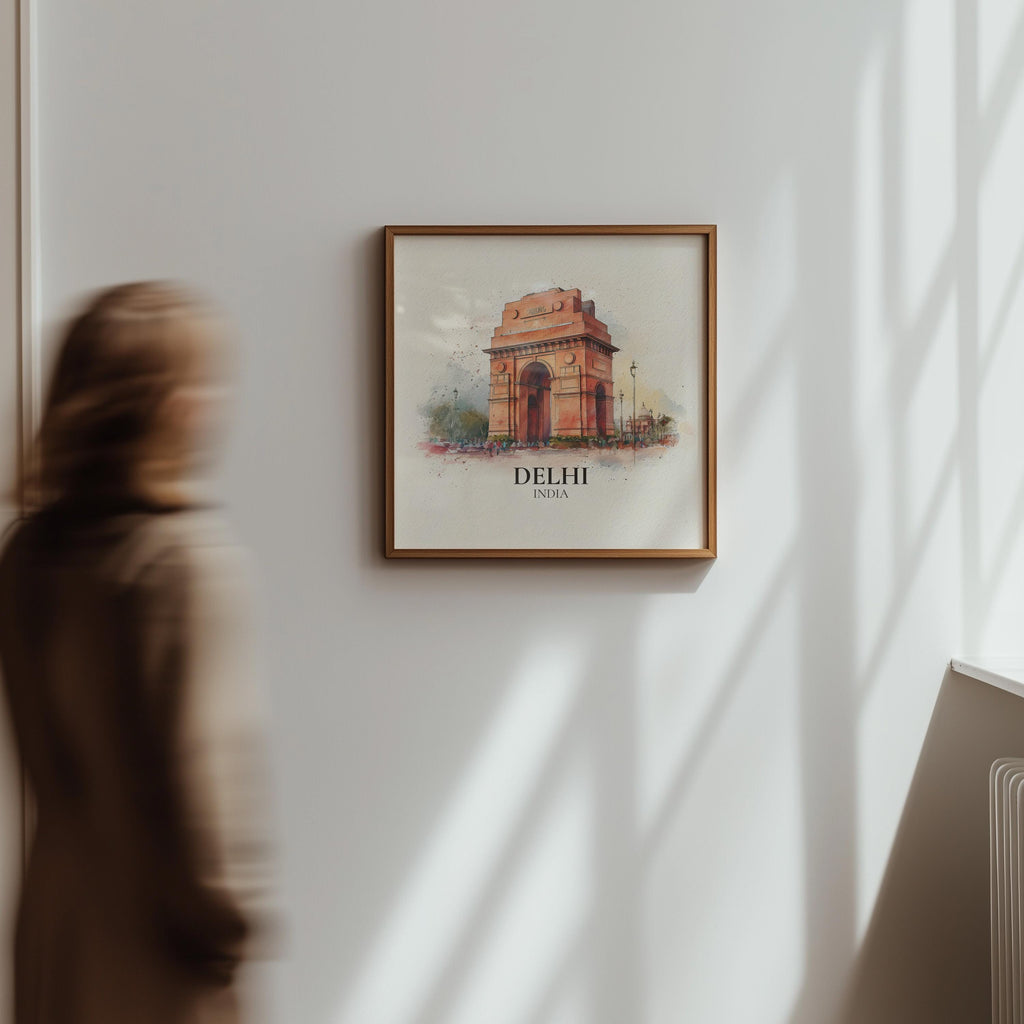 Delhi India Poster Watercolor Wall Art Print, Custom Travel World Locations Keepsake Gift